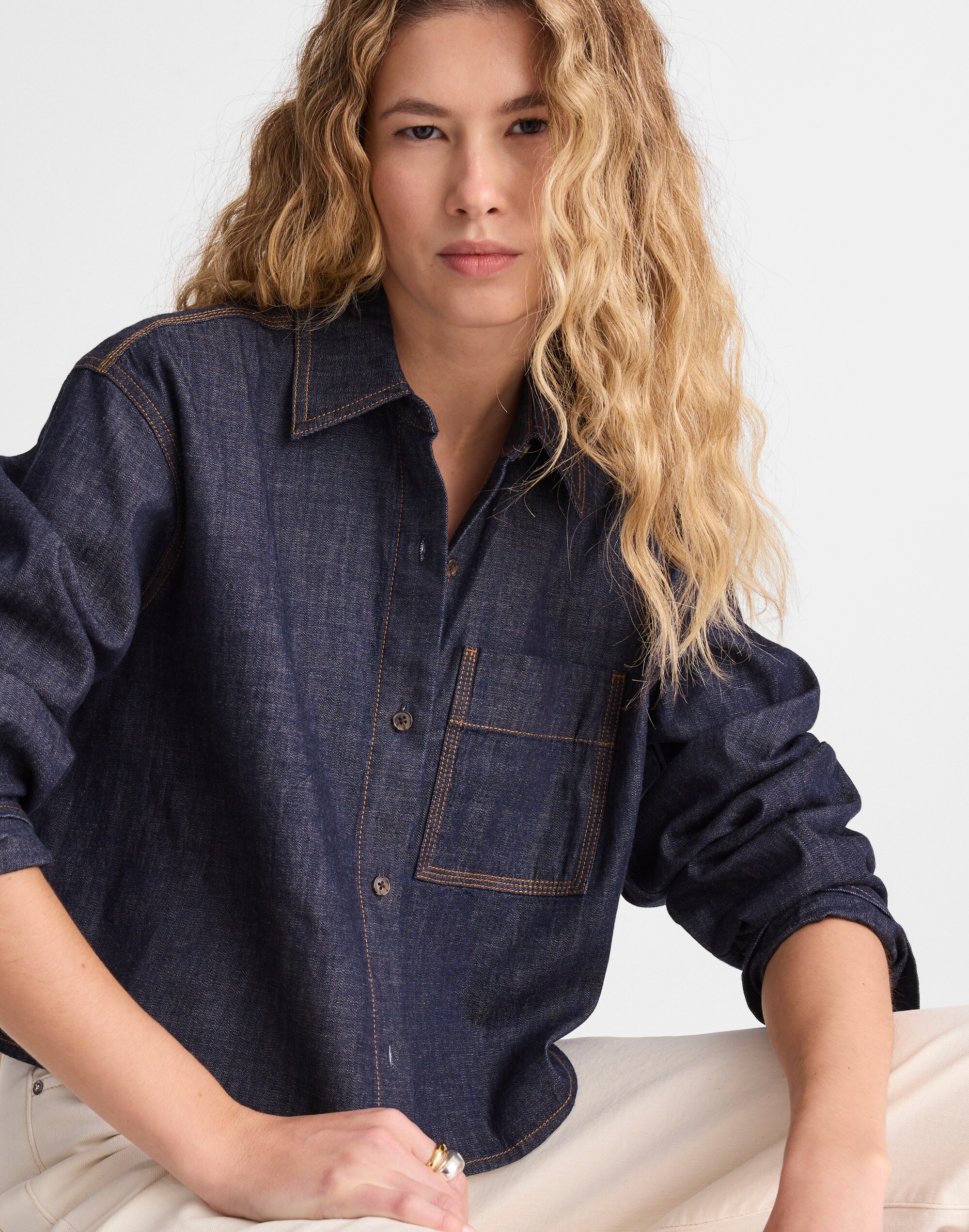 Denim Straight-Hem Shirt