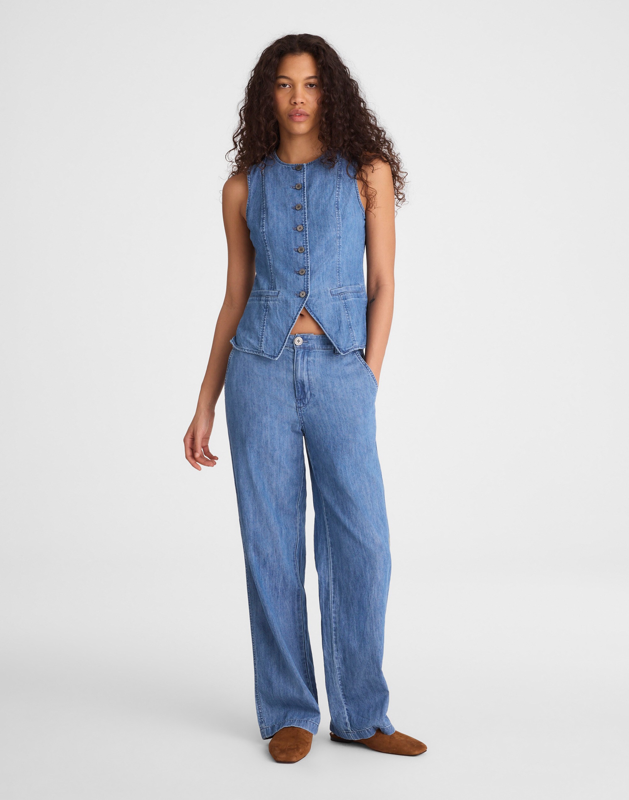 Denim Crewneck Cutaway Vest Top