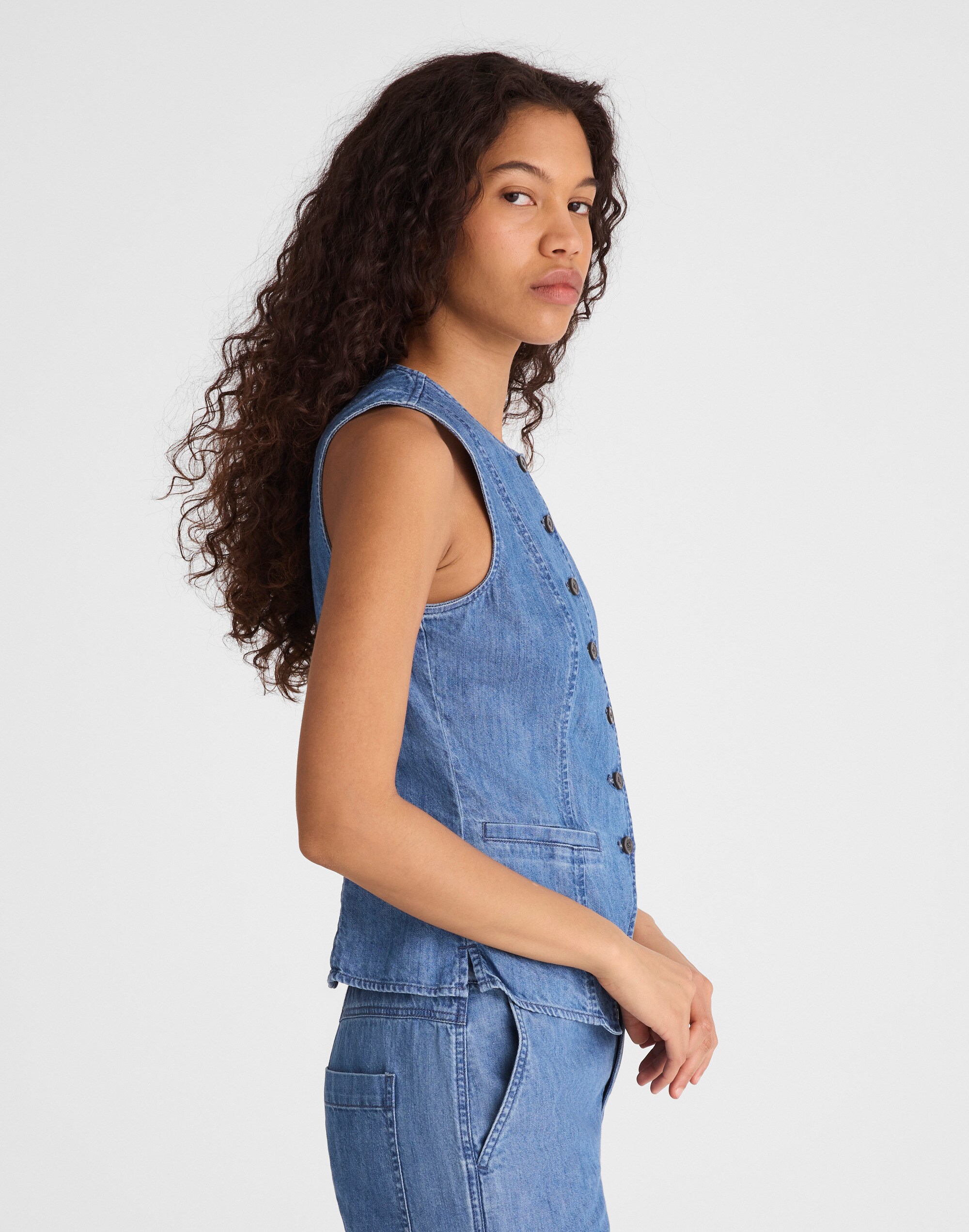 Denim Crewneck Cutaway Vest Top