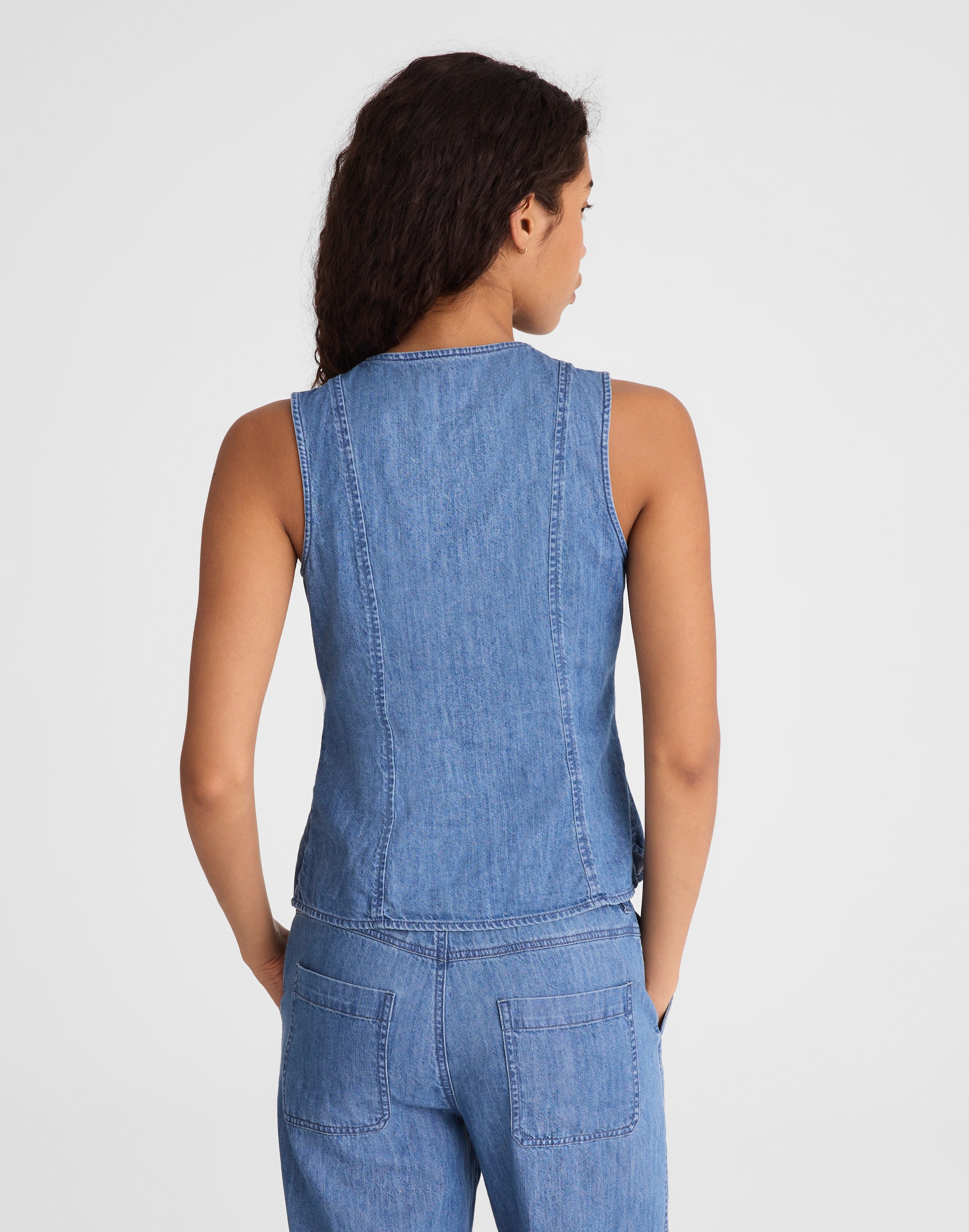 Denim Crewneck Cutaway Vest Top