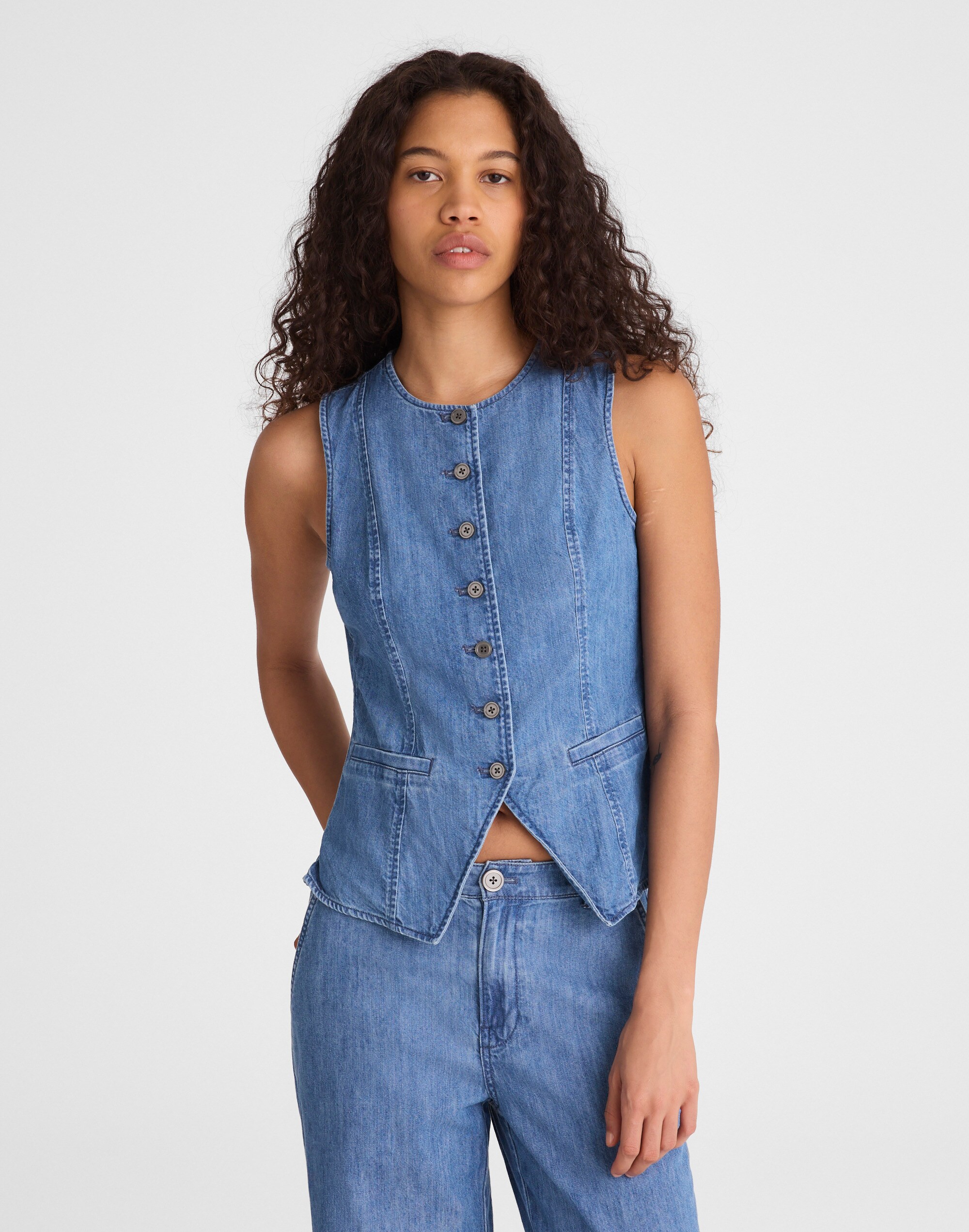 Denim Crewneck Cutaway Vest Top