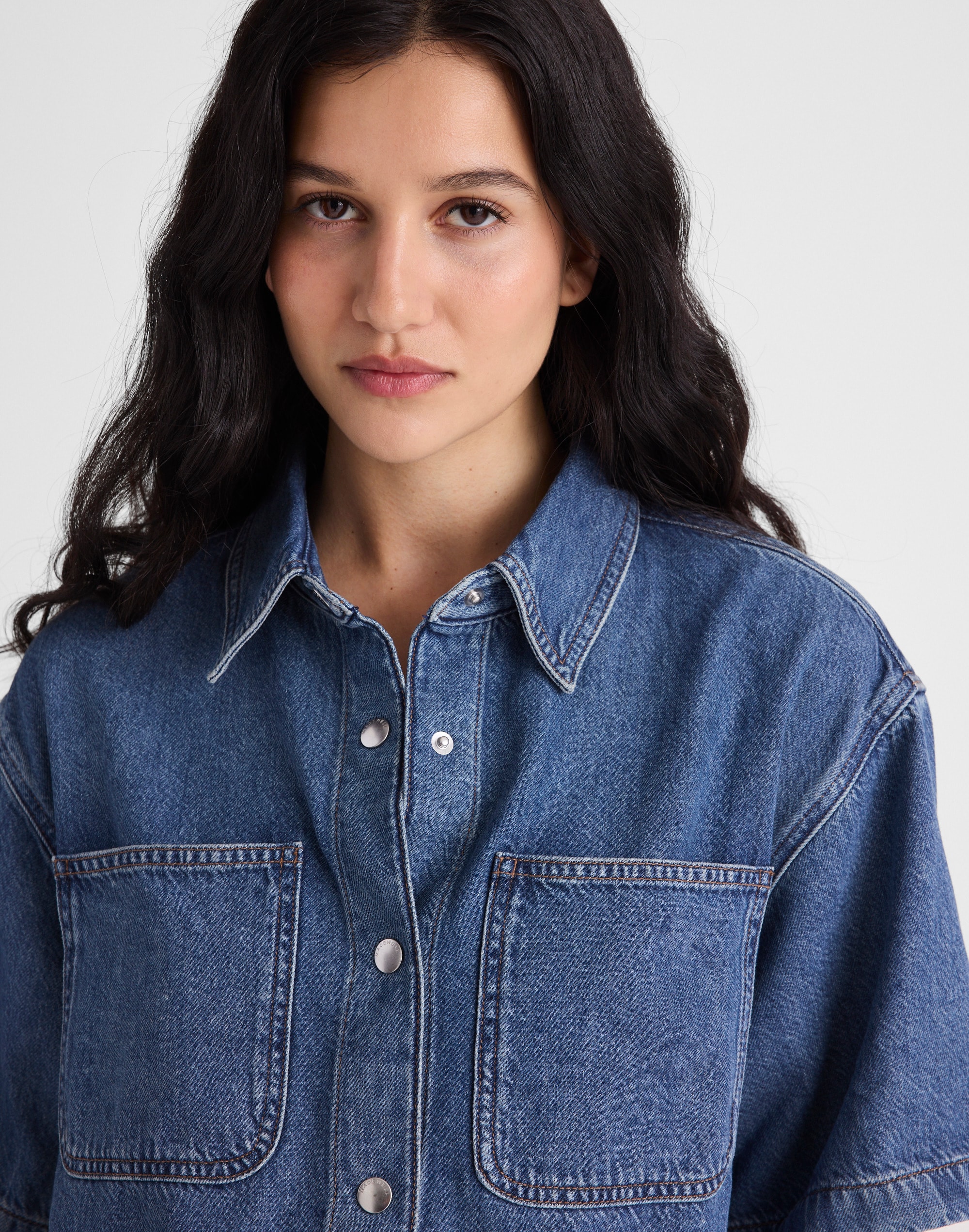 Boxy Crop Button-Up Shirt in Airy Denim