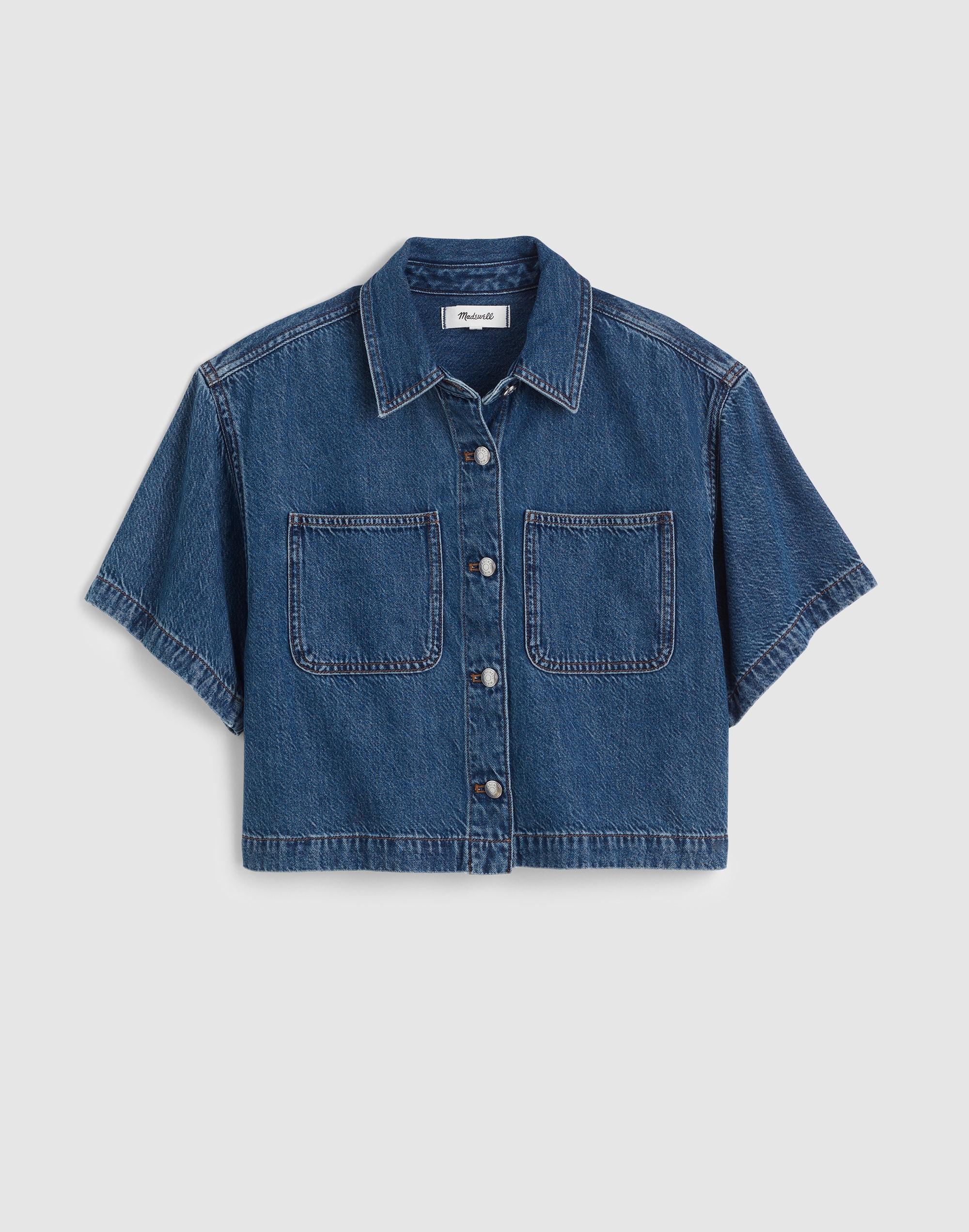 Airy Denim Boxy-Crop Button-Up Shirt