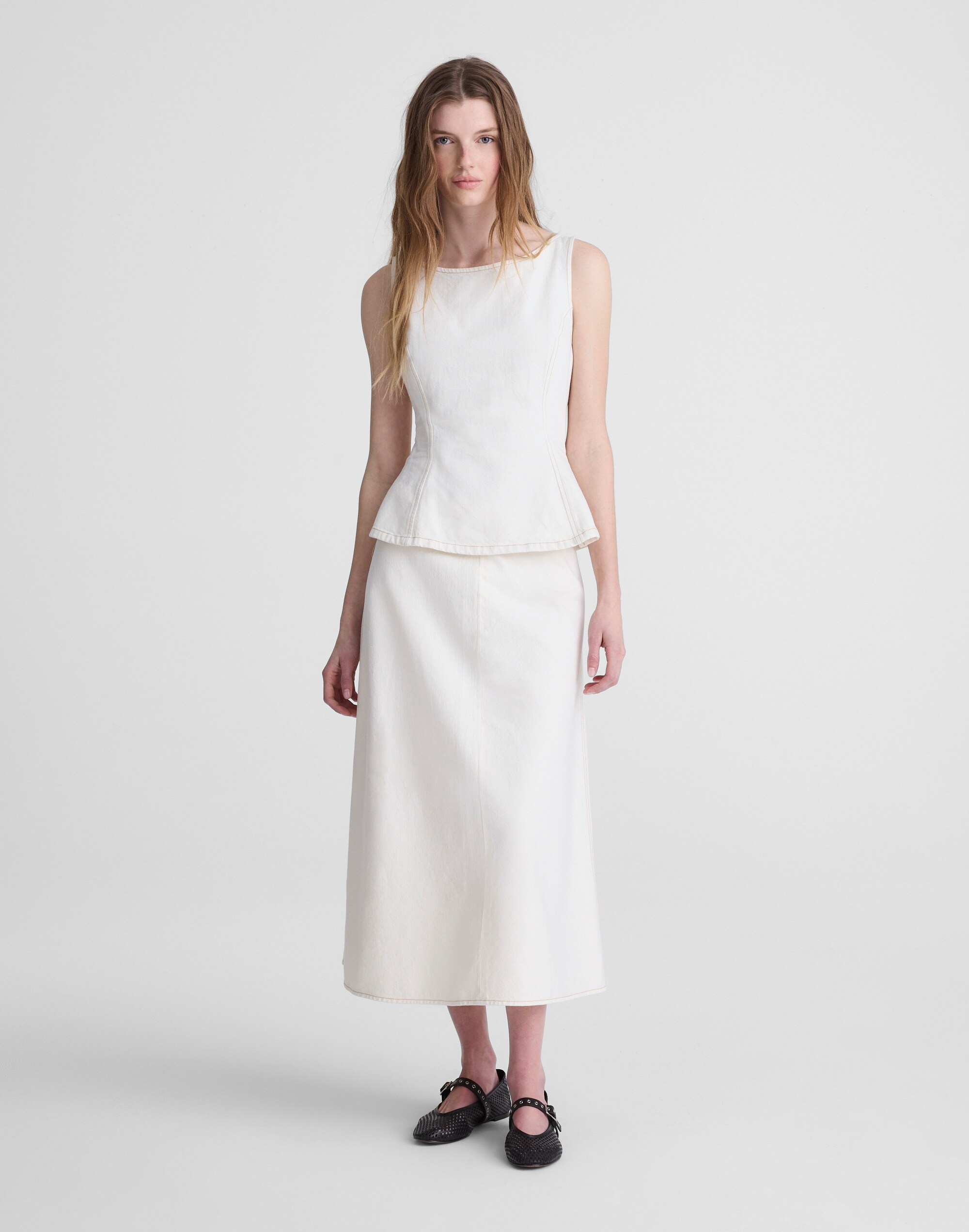 Denim Seamed Boatneck Shell Top