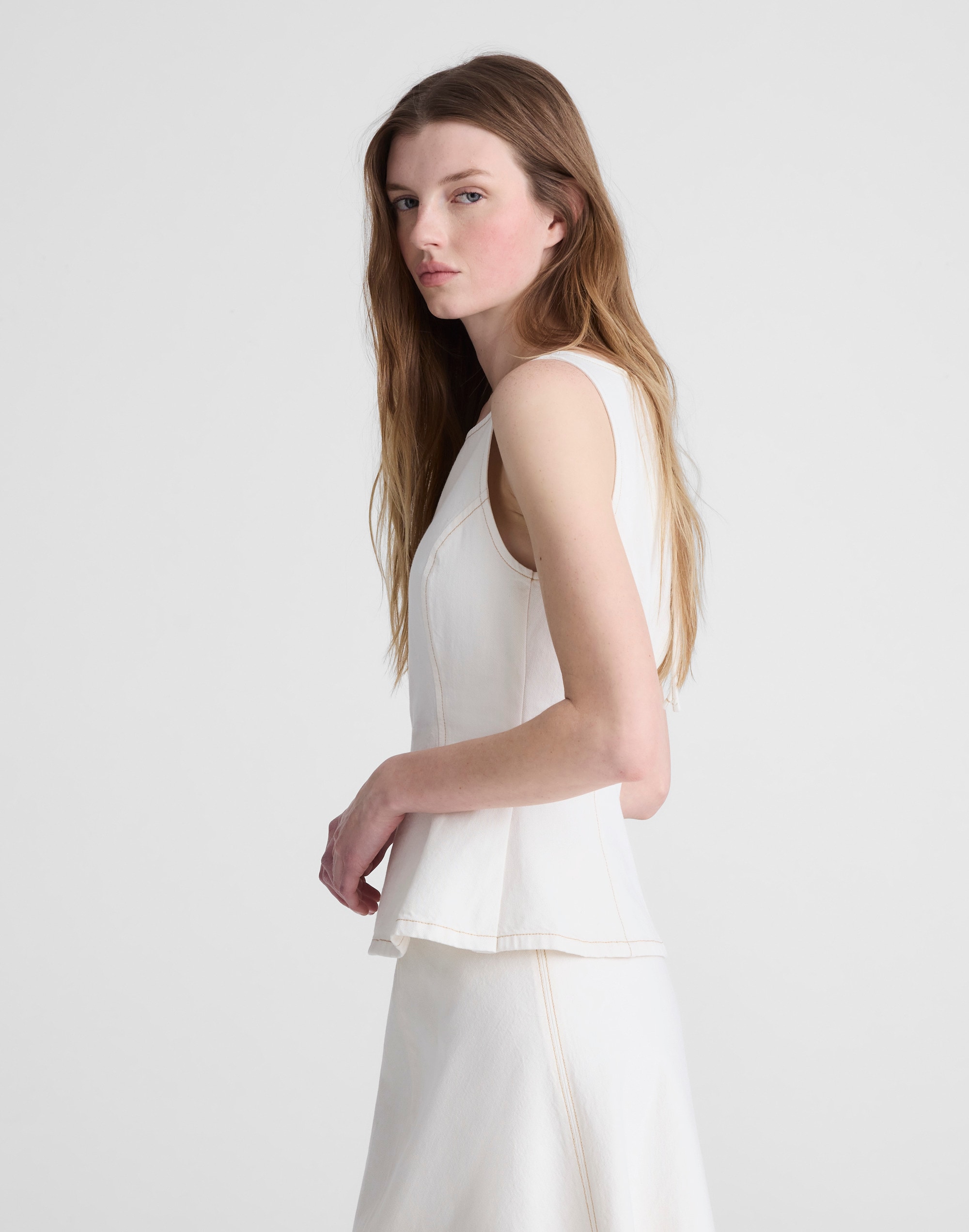 Denim Seamed Boatneck Shell Top