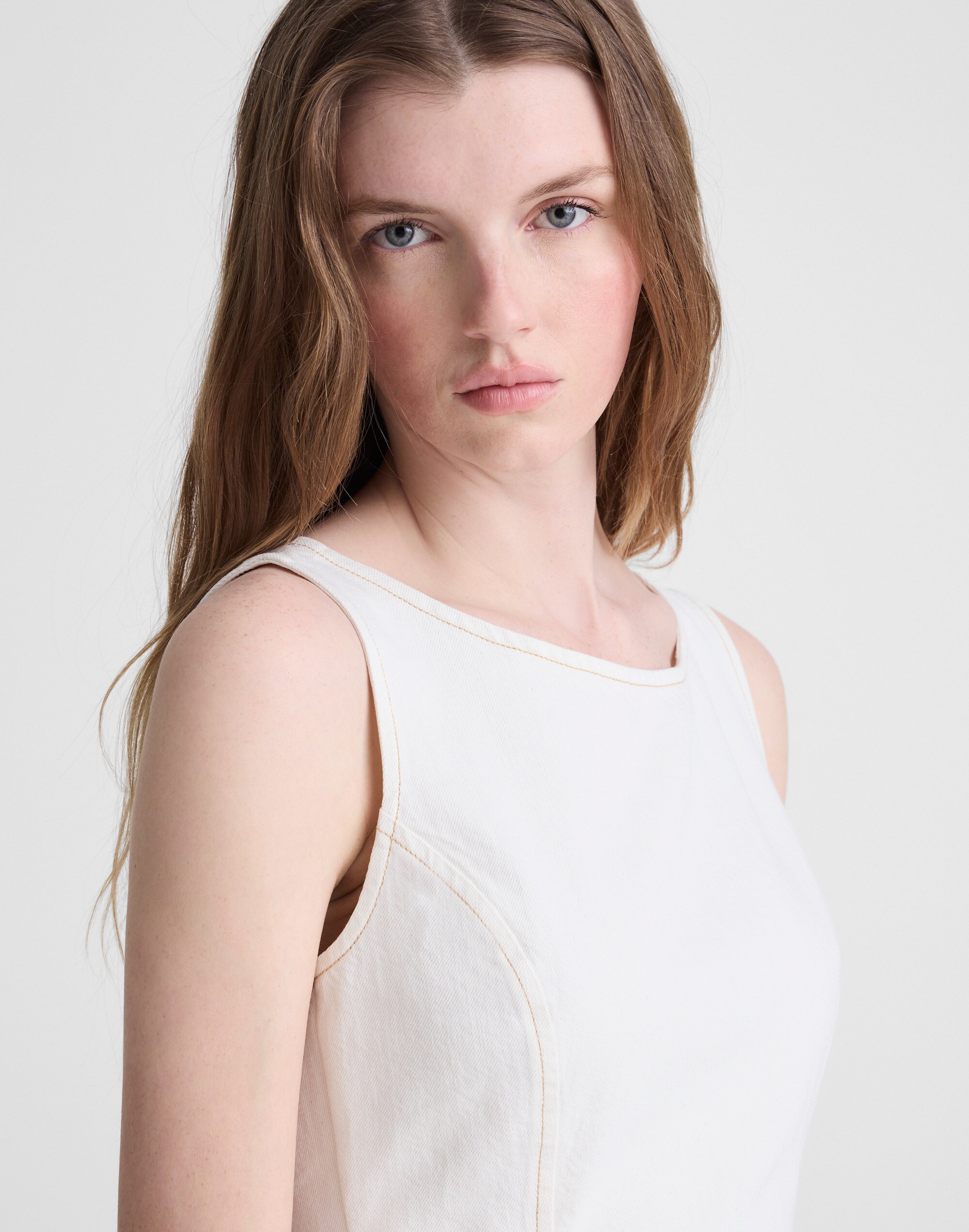 Denim Seamed Boatneck Shell Top