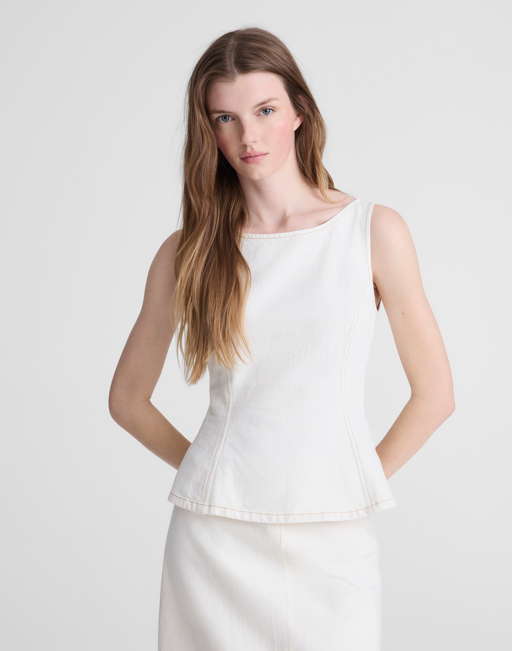 Denim Seamed Boatneck Shell Top