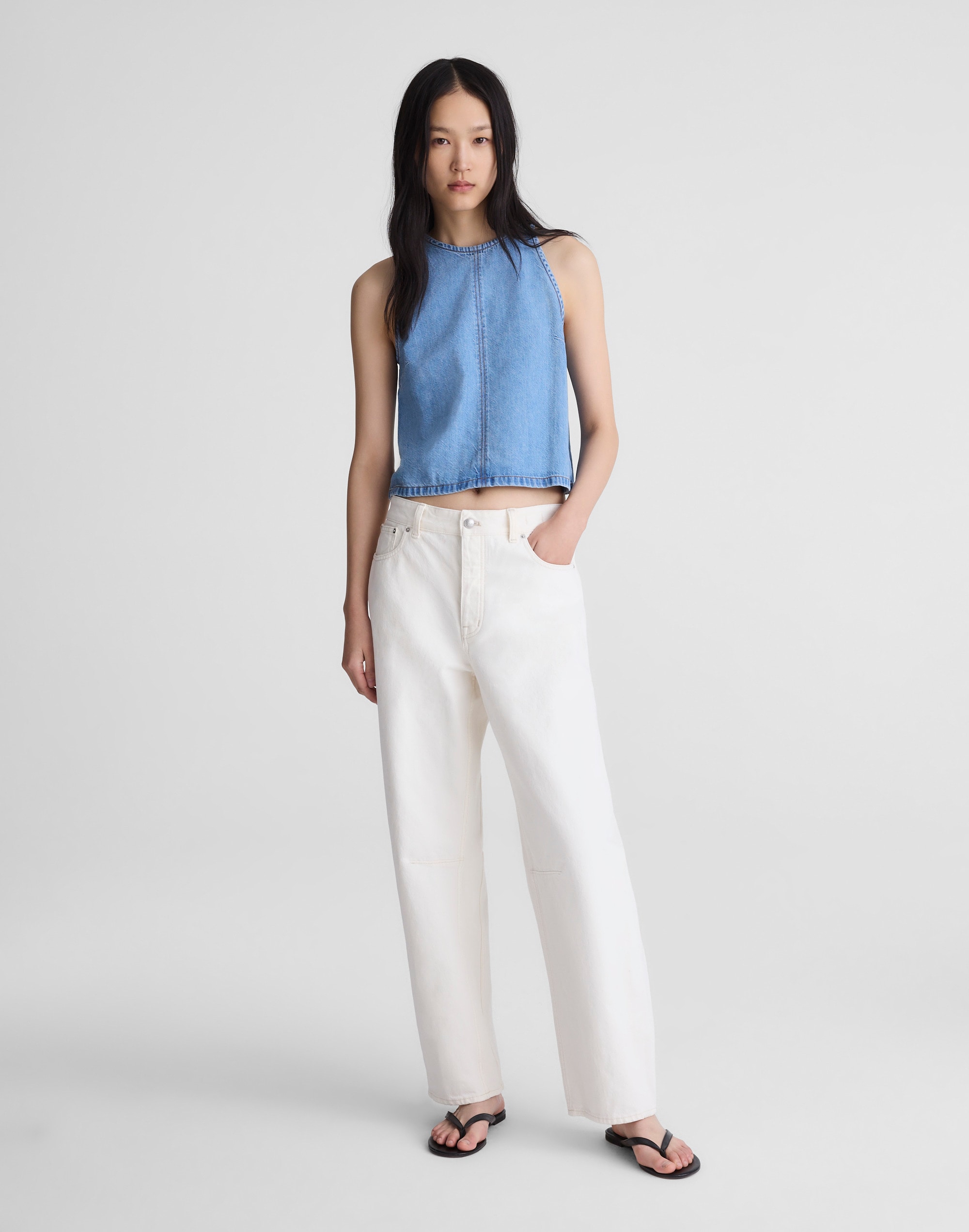 Madewell Airy Denim Halter Shell Top Clean Soft Sky In Blue