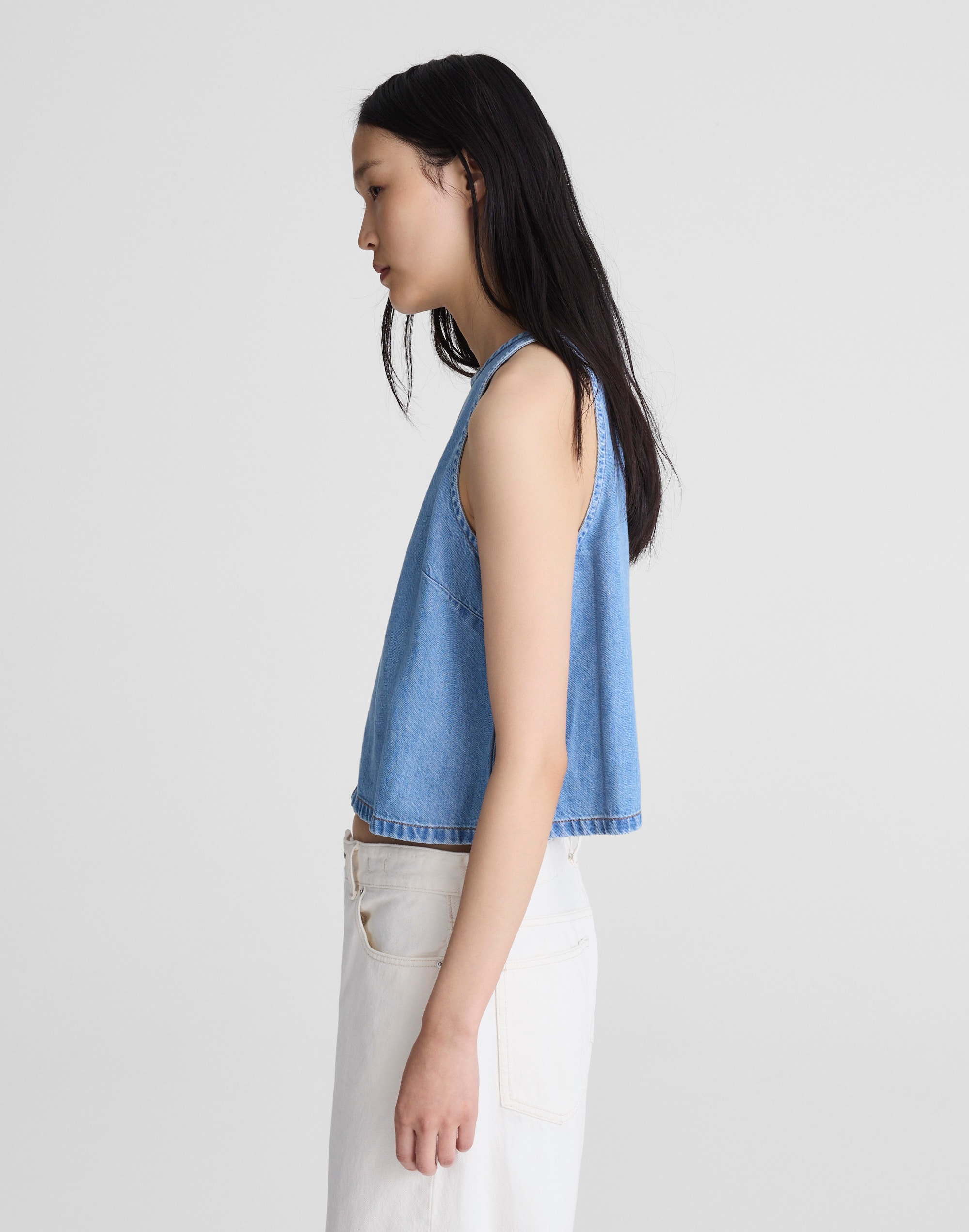 Airy Denim Halter Shell Top