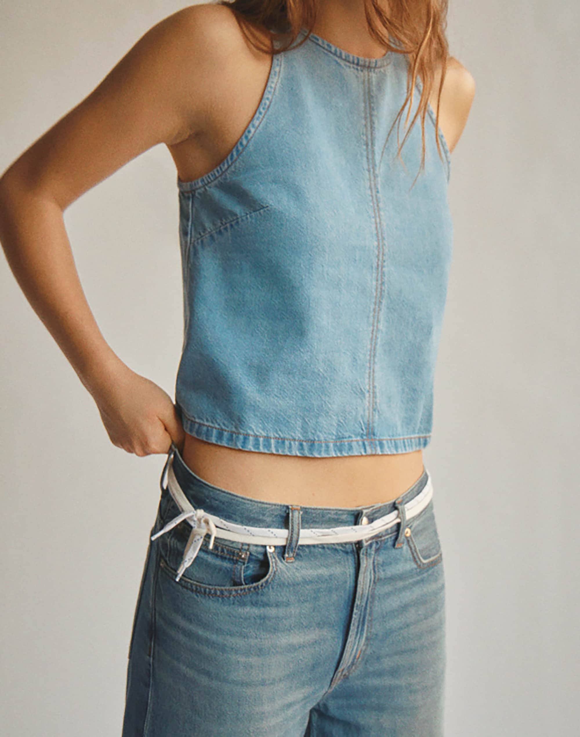 Airy Denim Halter Shell Top