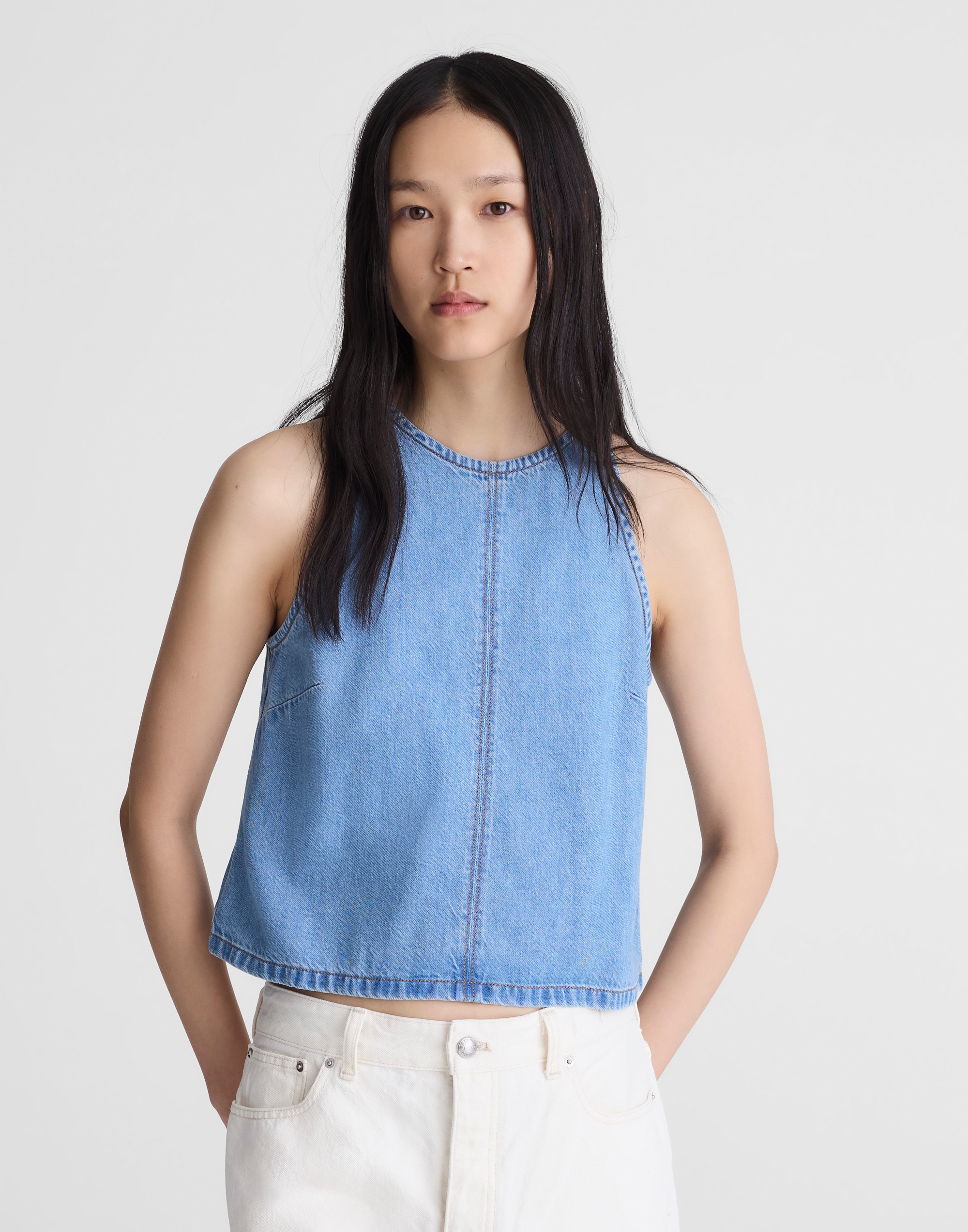 Airy Denim Halter Shell Top