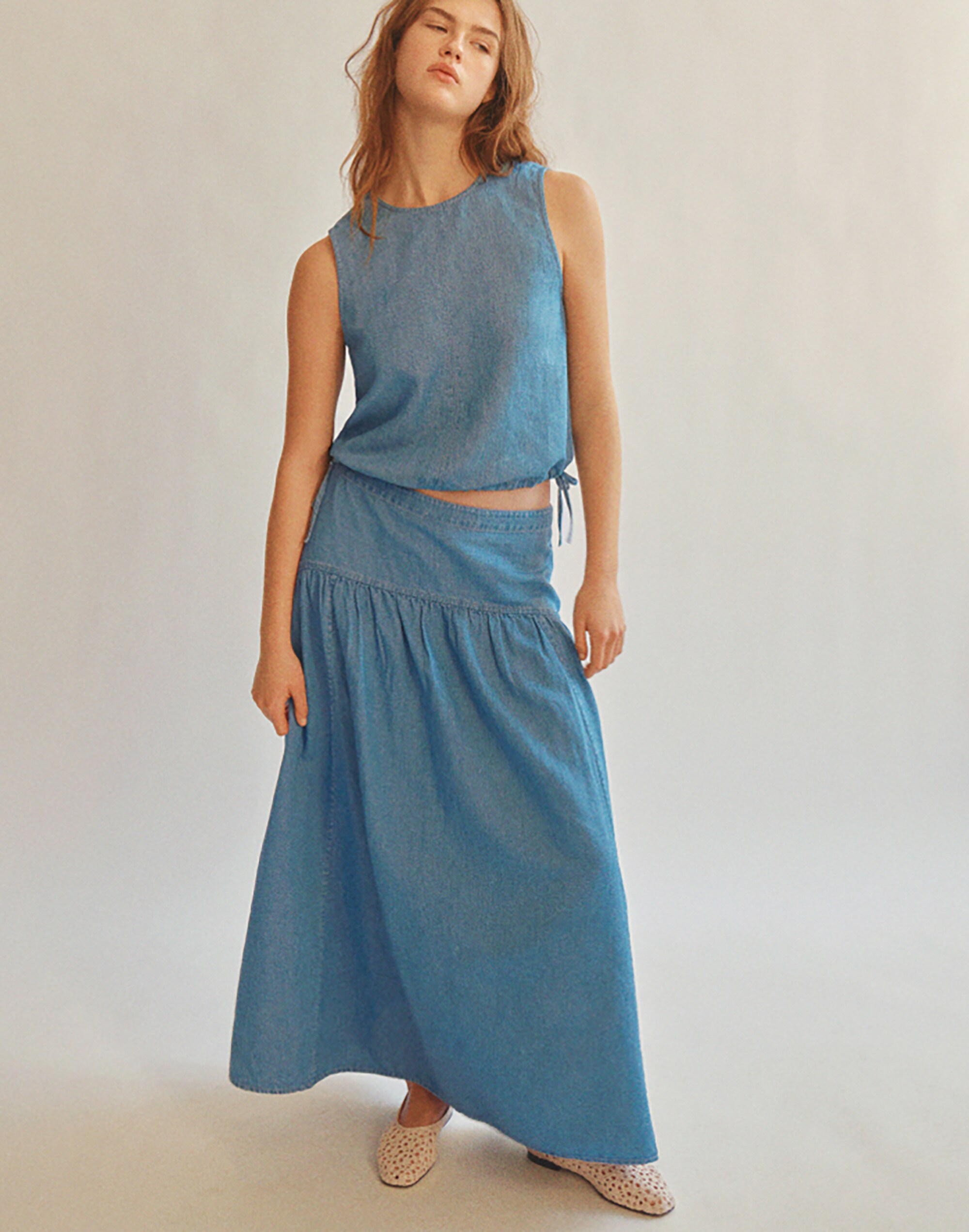 Denim Cinched Shell Top