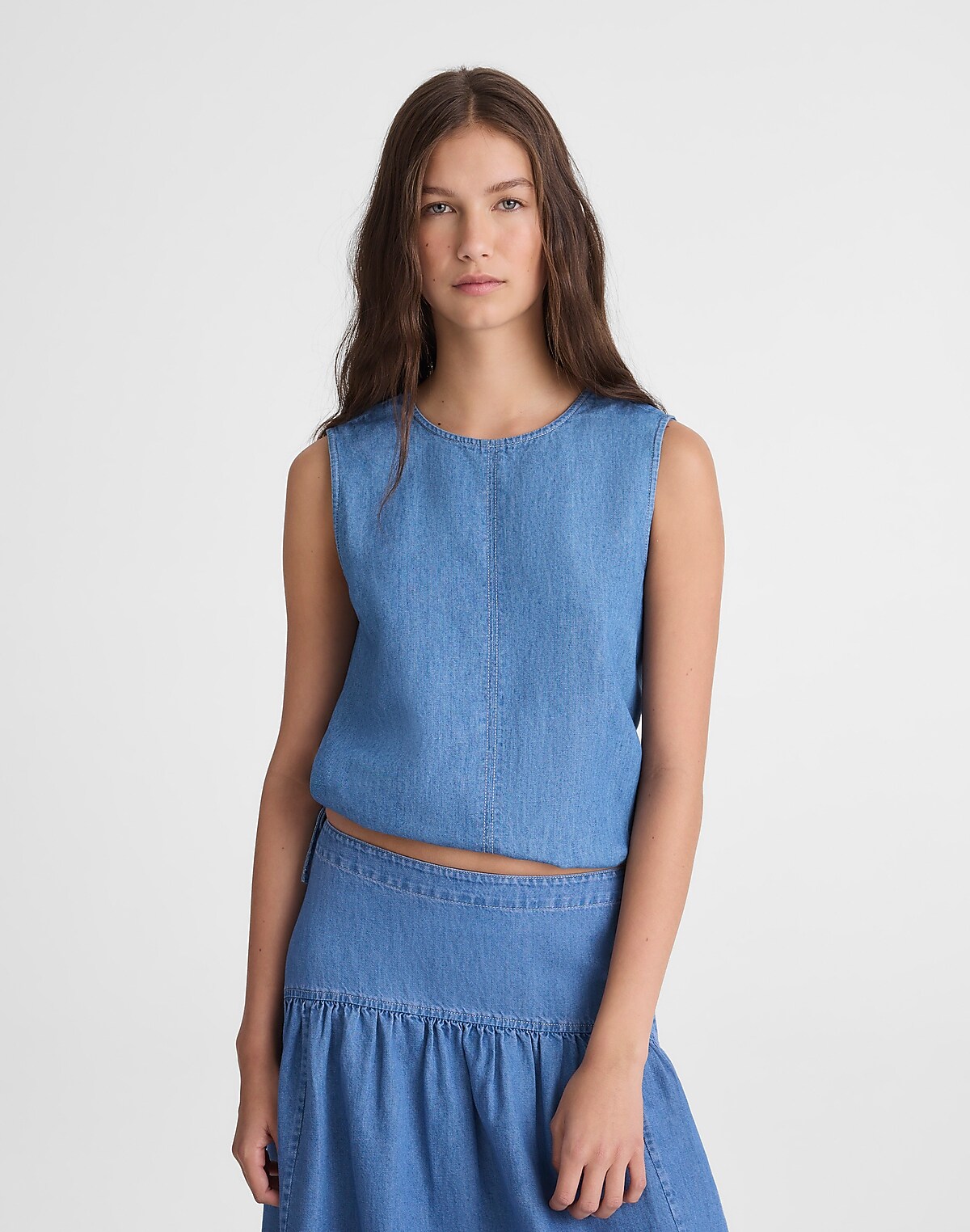 Cinched Shell Top in Cotton-Linen Denim
