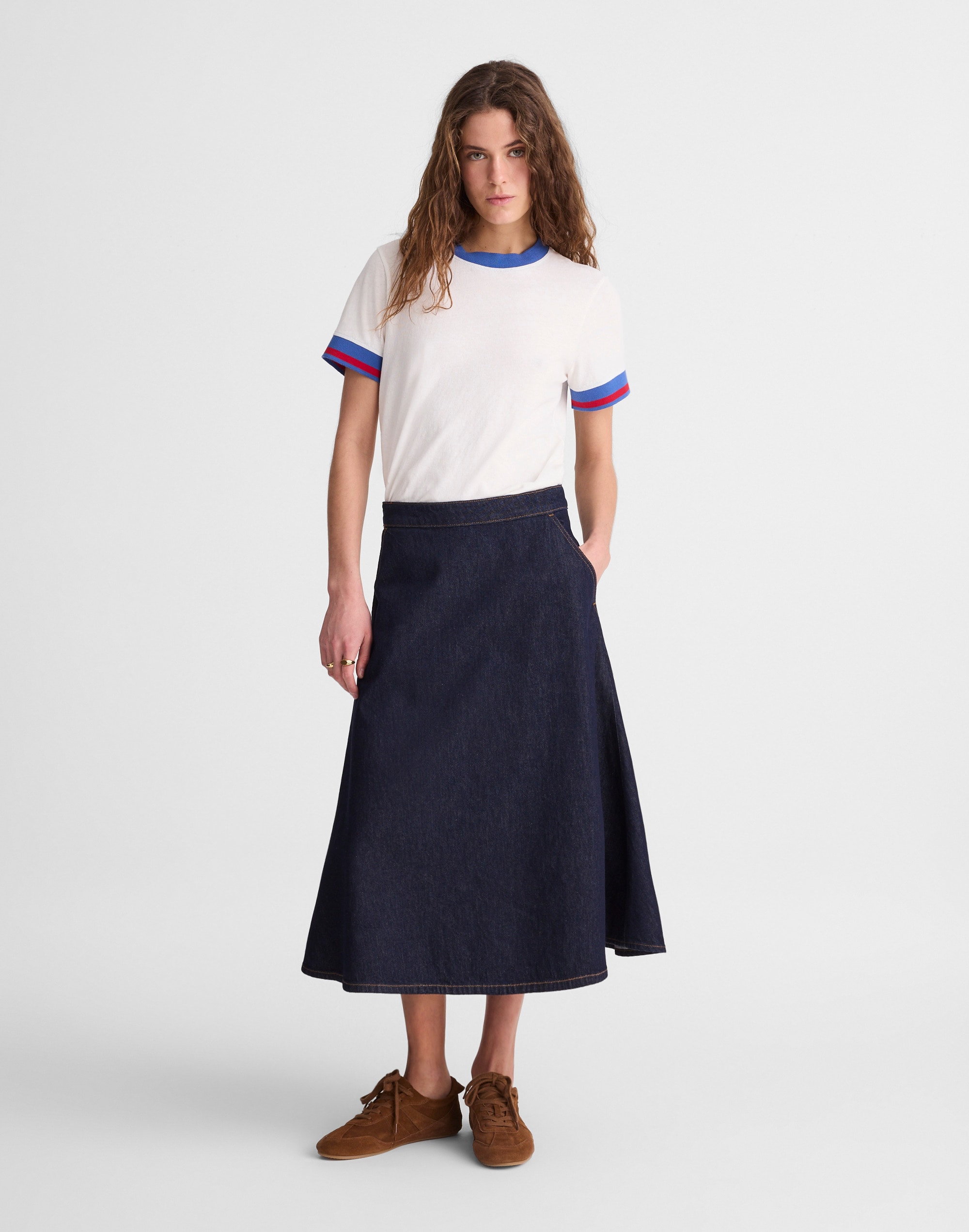 Madewell Denim Circle Midi Skirt In Blue