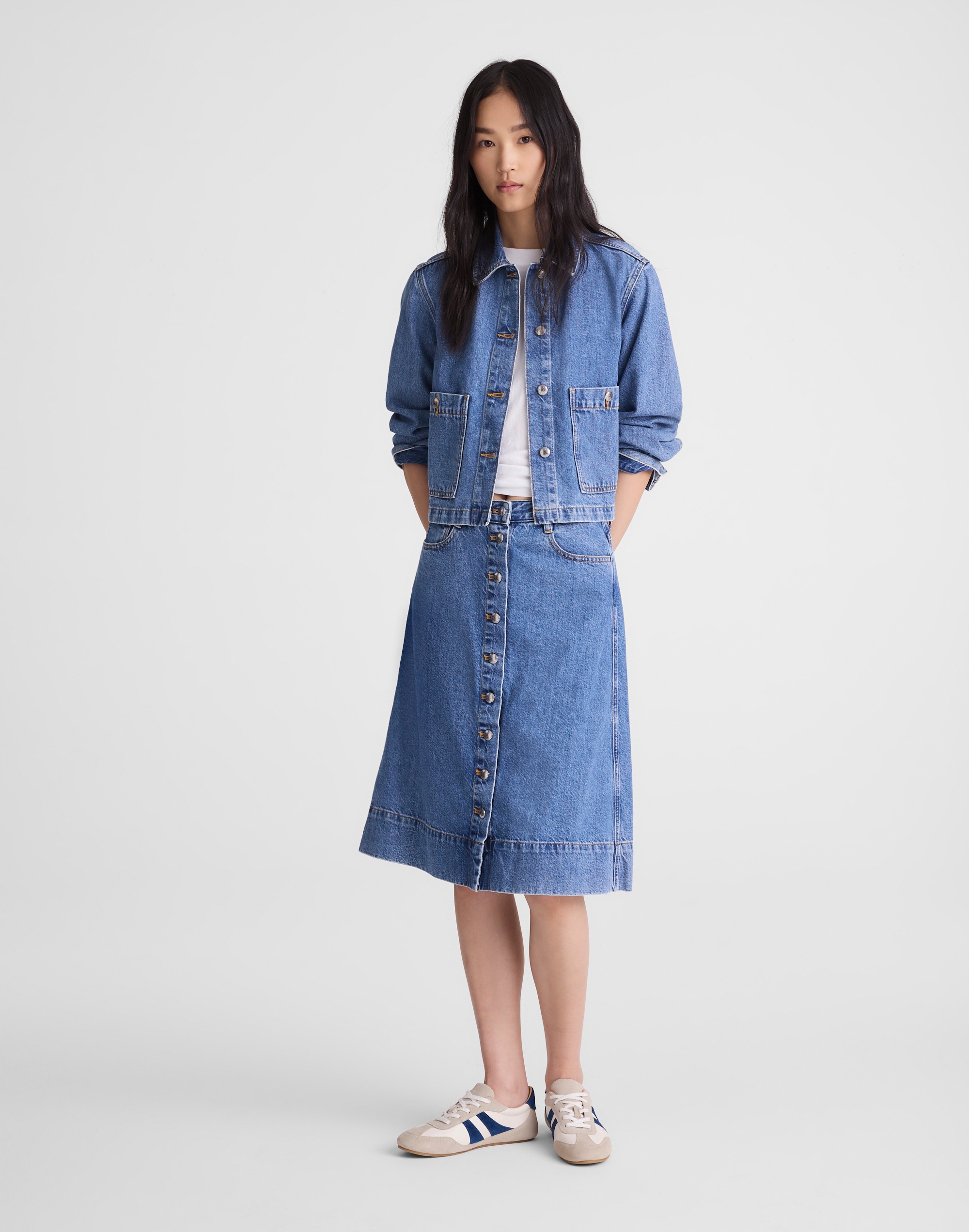 Madewell Denim Button-front A-line Midi Skirt In Blue