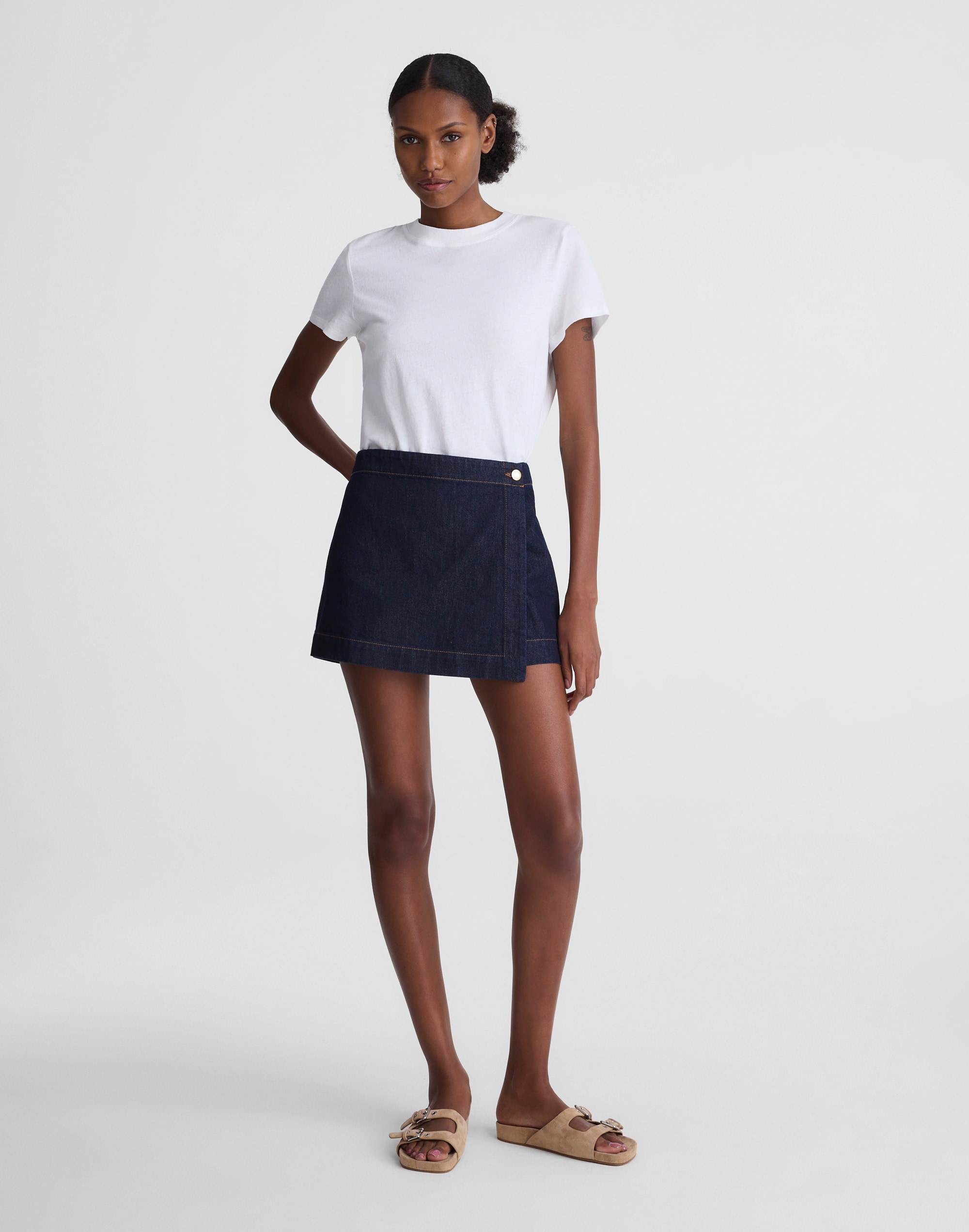 denim wrap mini skort