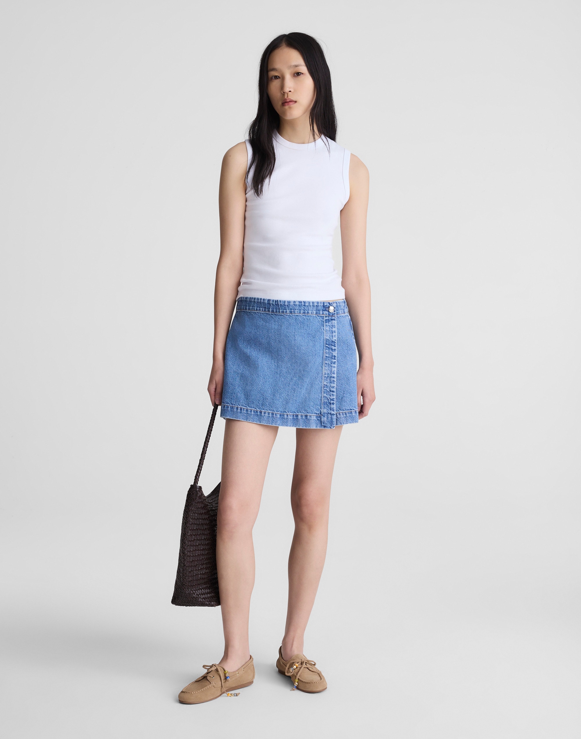 denim wrap mini skort