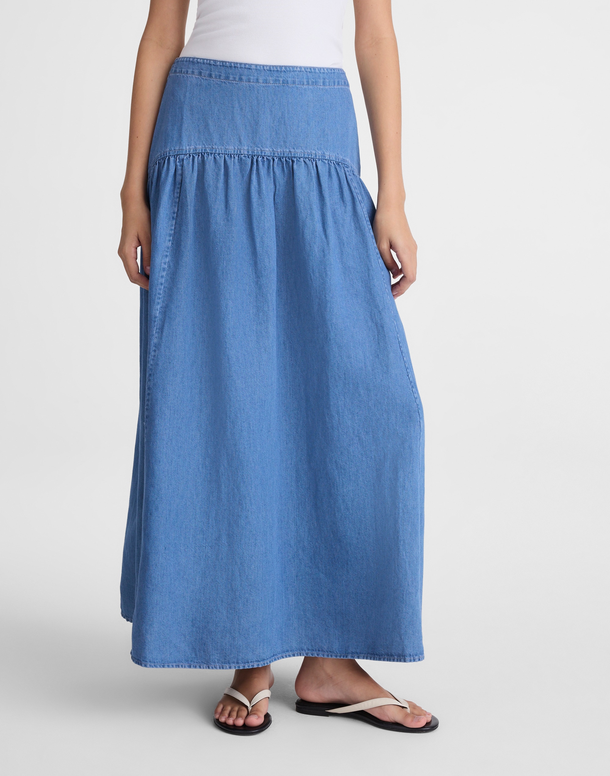 Denim Drop-Waist Maxi Skirt