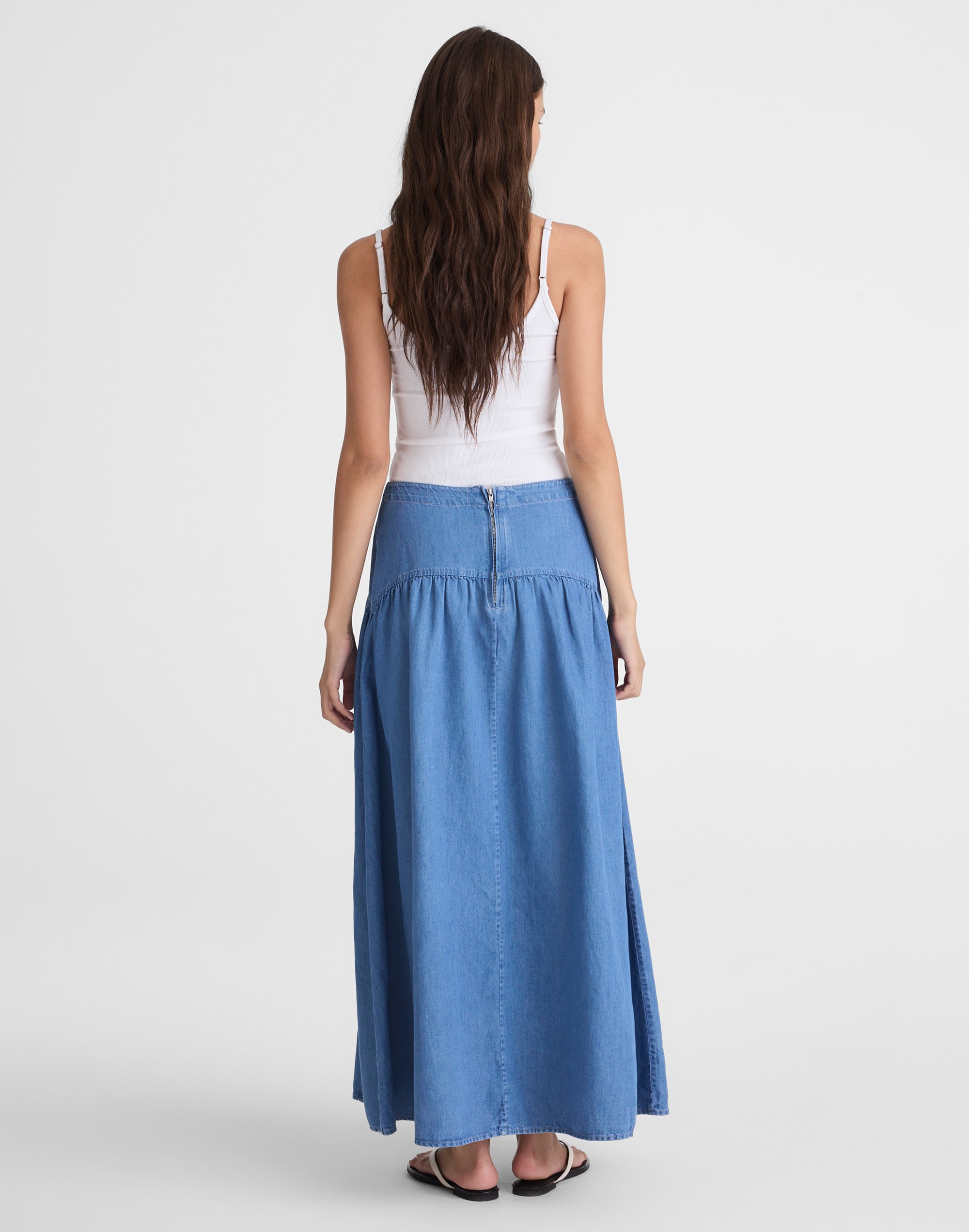Denim Drop-Waist Maxi Skirt