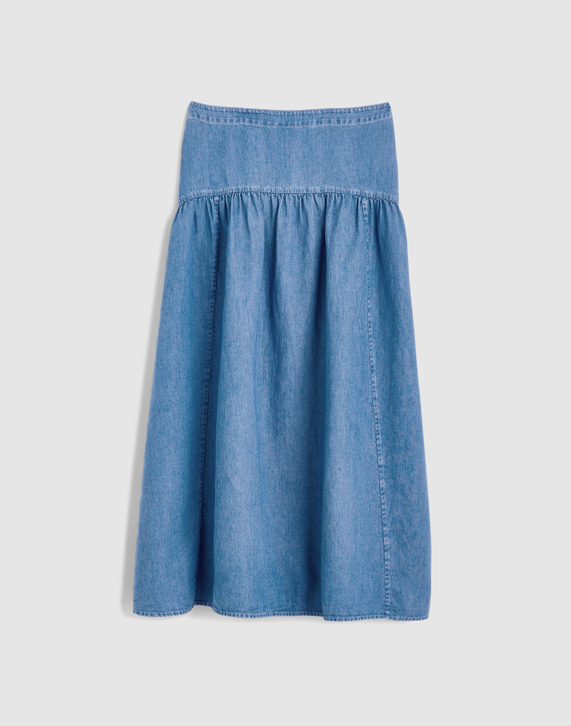 Denim Drop-Waist Maxi Skirt