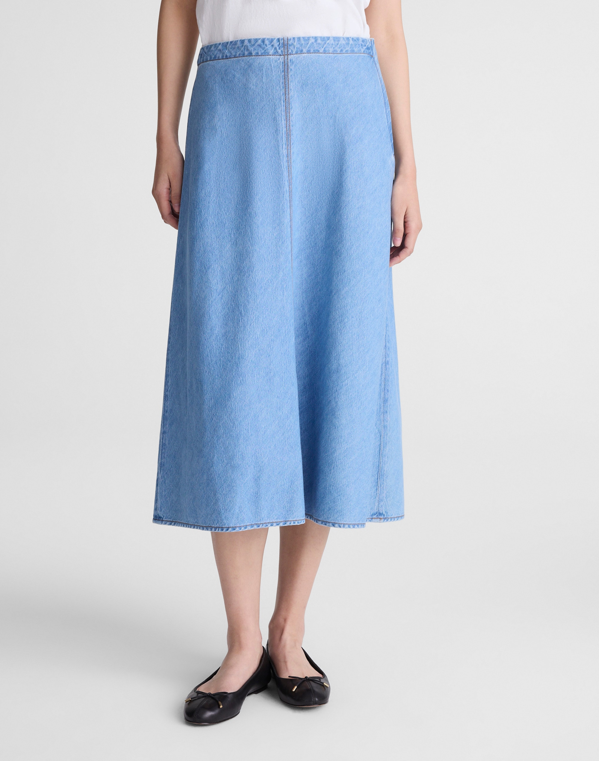 Airy Denim Slip Midi Skirt