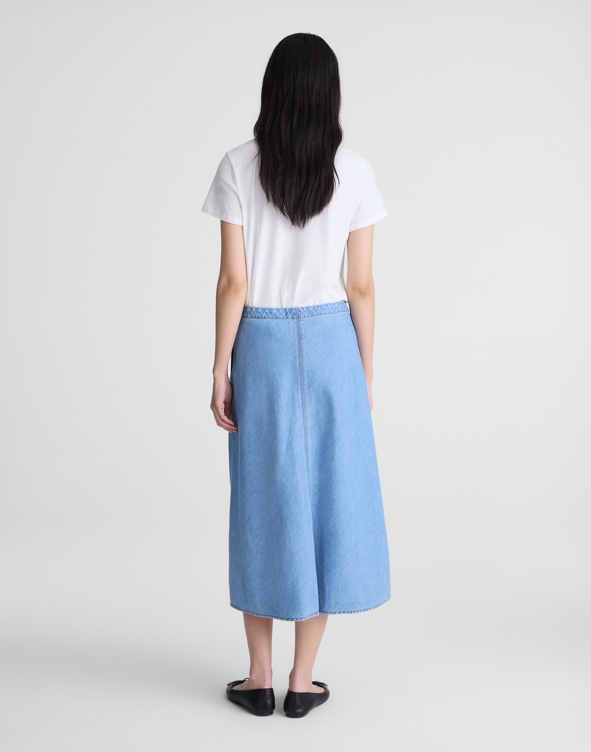 Airy Denim Slip Midi Skirt