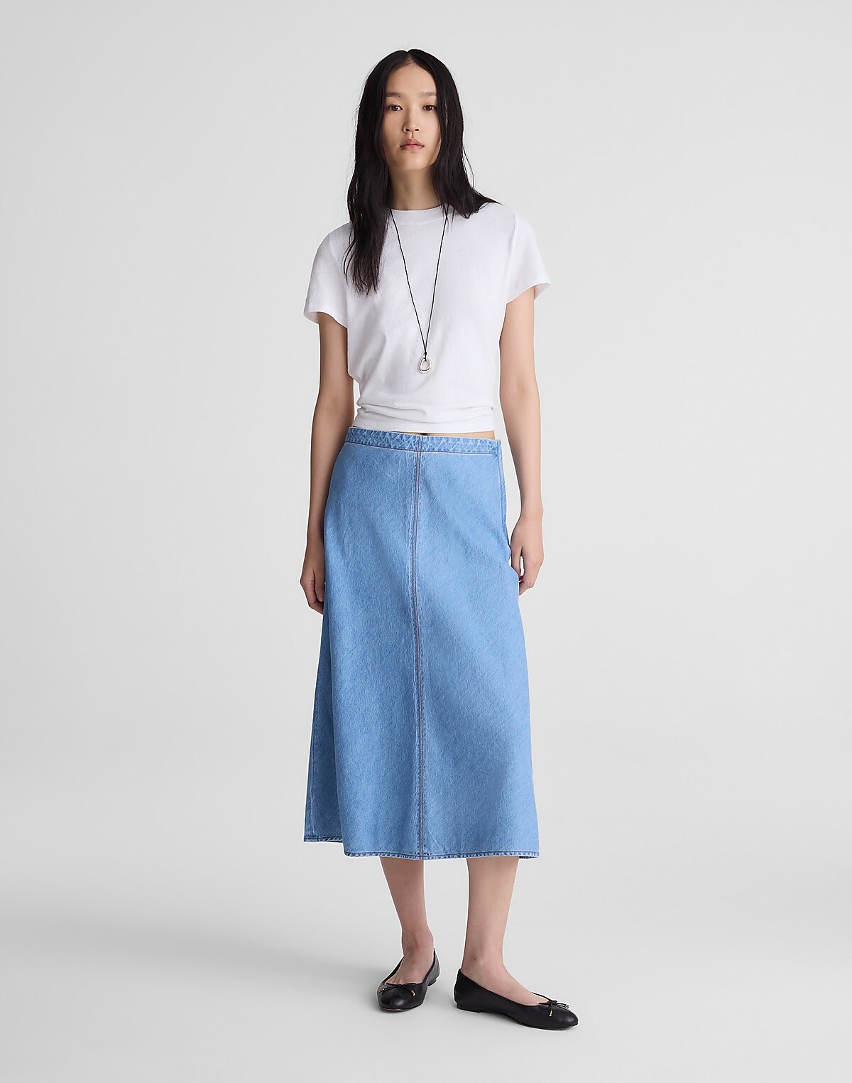 Airy Denim Slip Midi Skirt