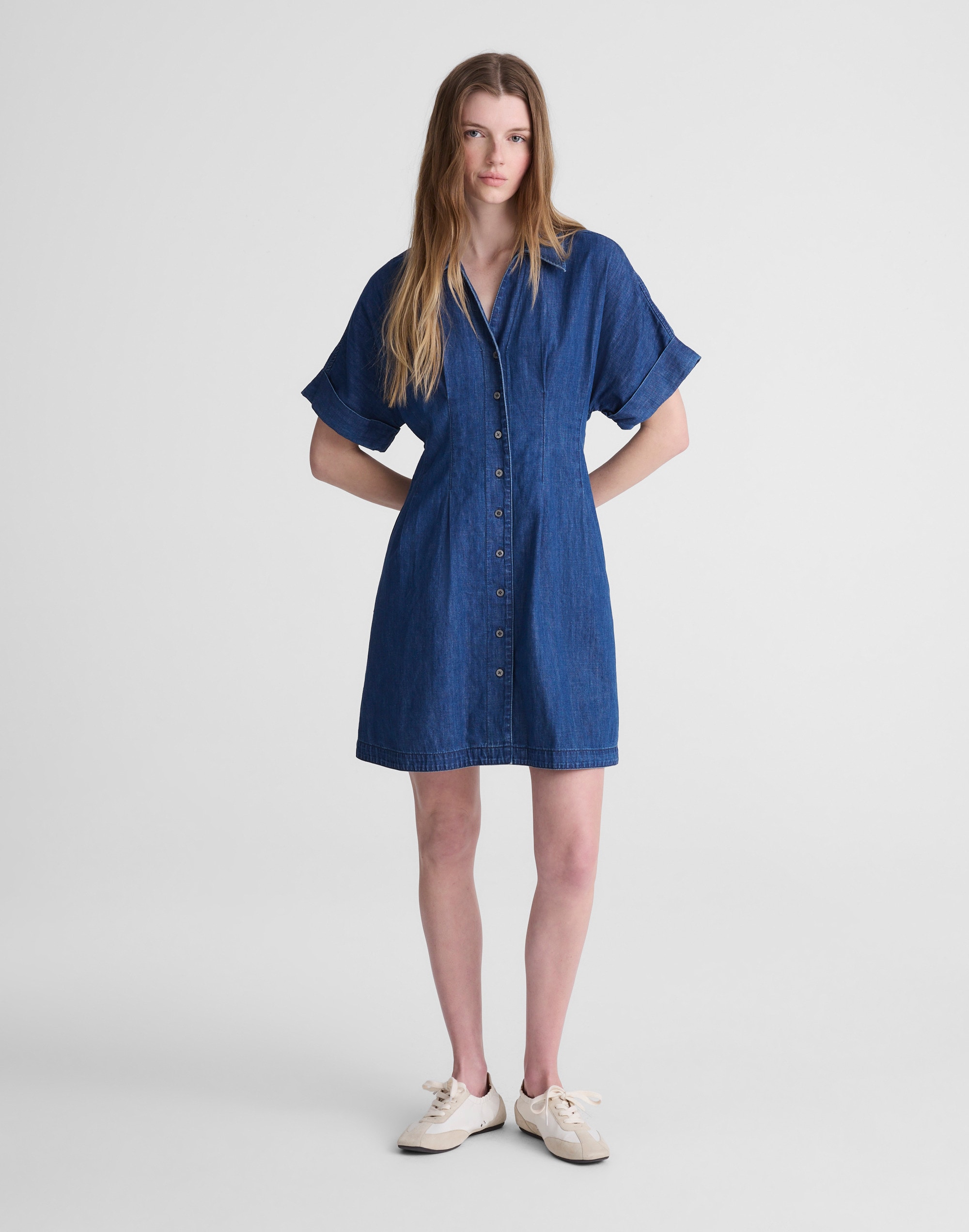 Denim Pleated Midi Shirtdress