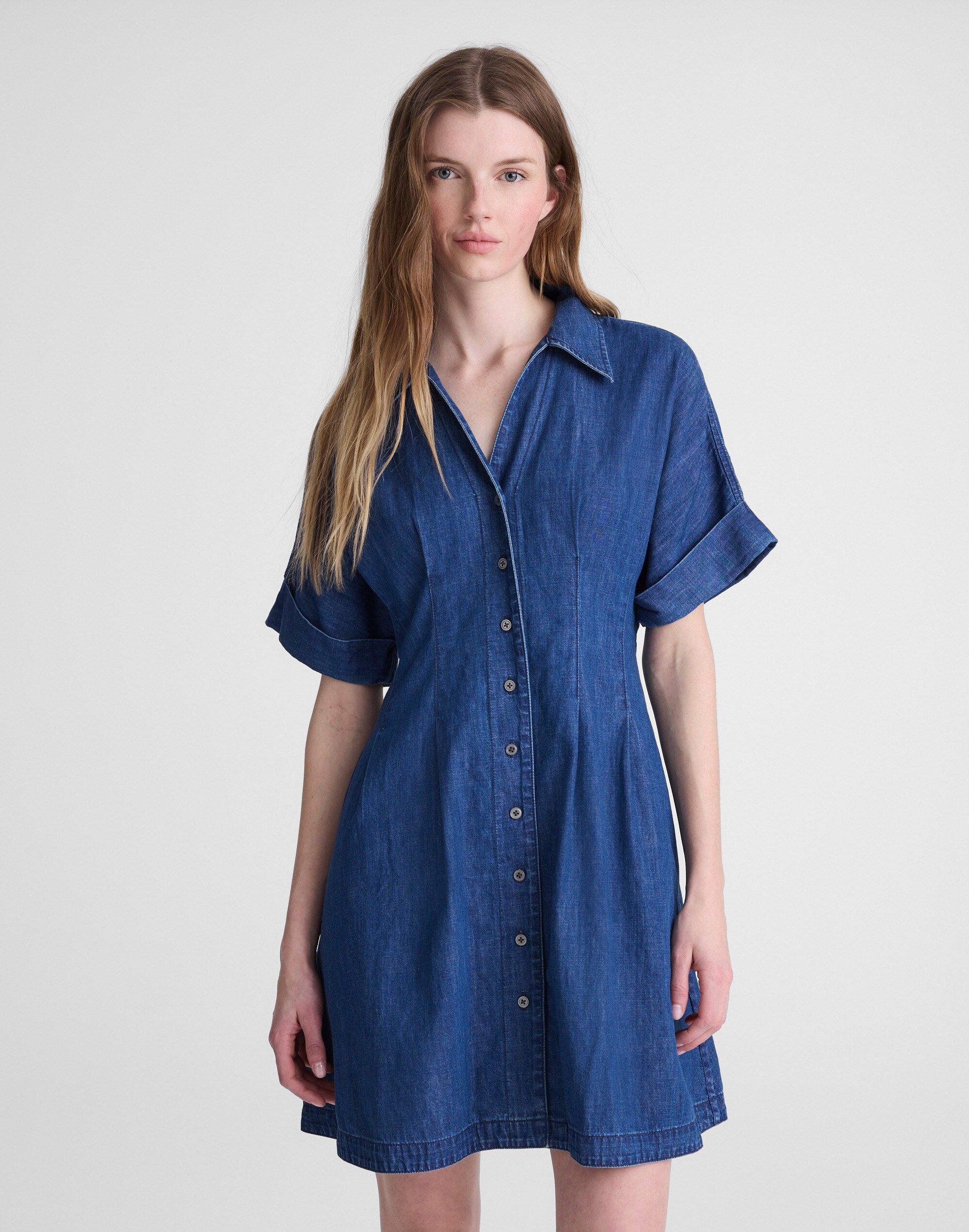 Denim Pleated Midi Shirtdress