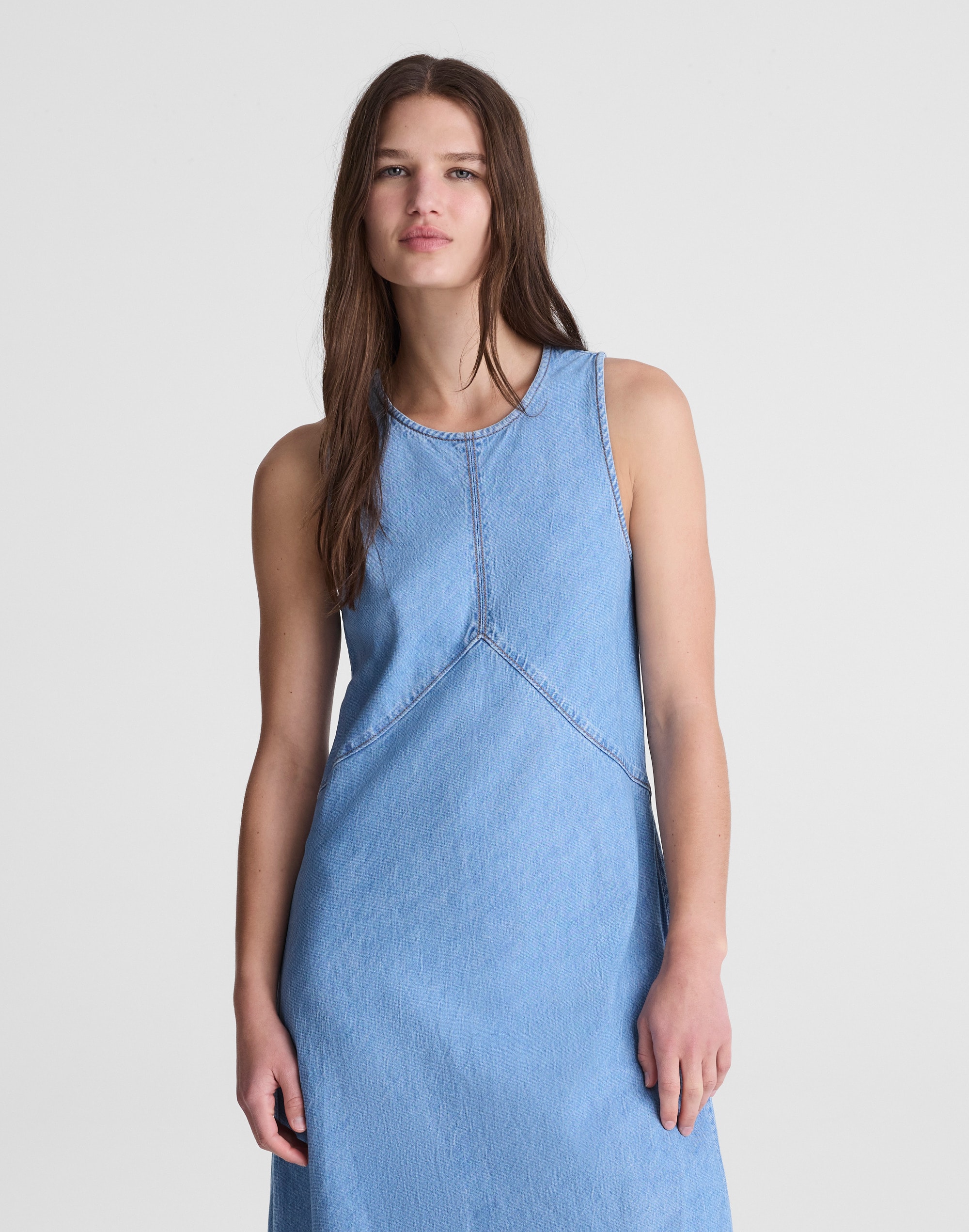 Airy Denim Seamed Maxi Dress