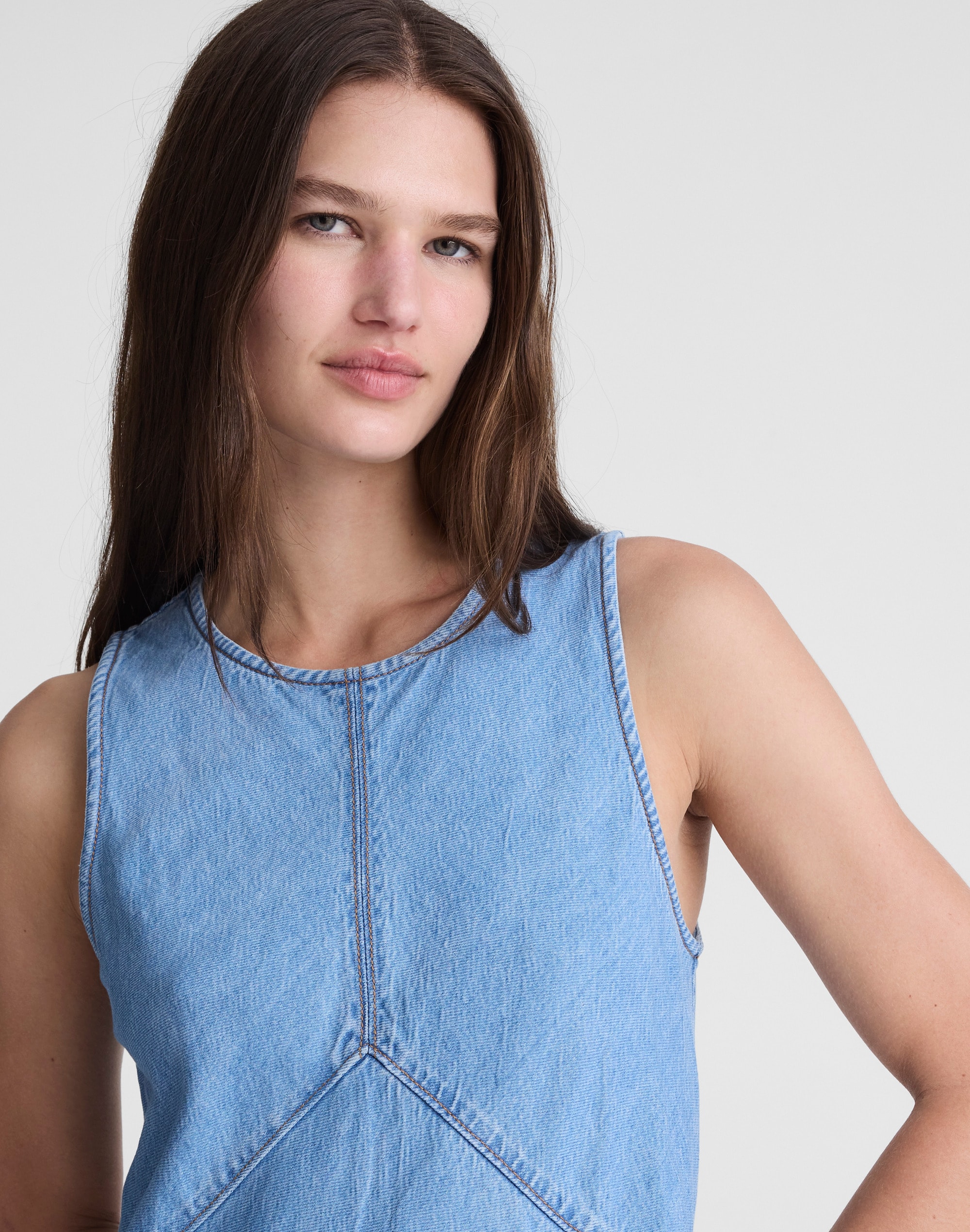 Airy Denim Seamed Maxi Dress