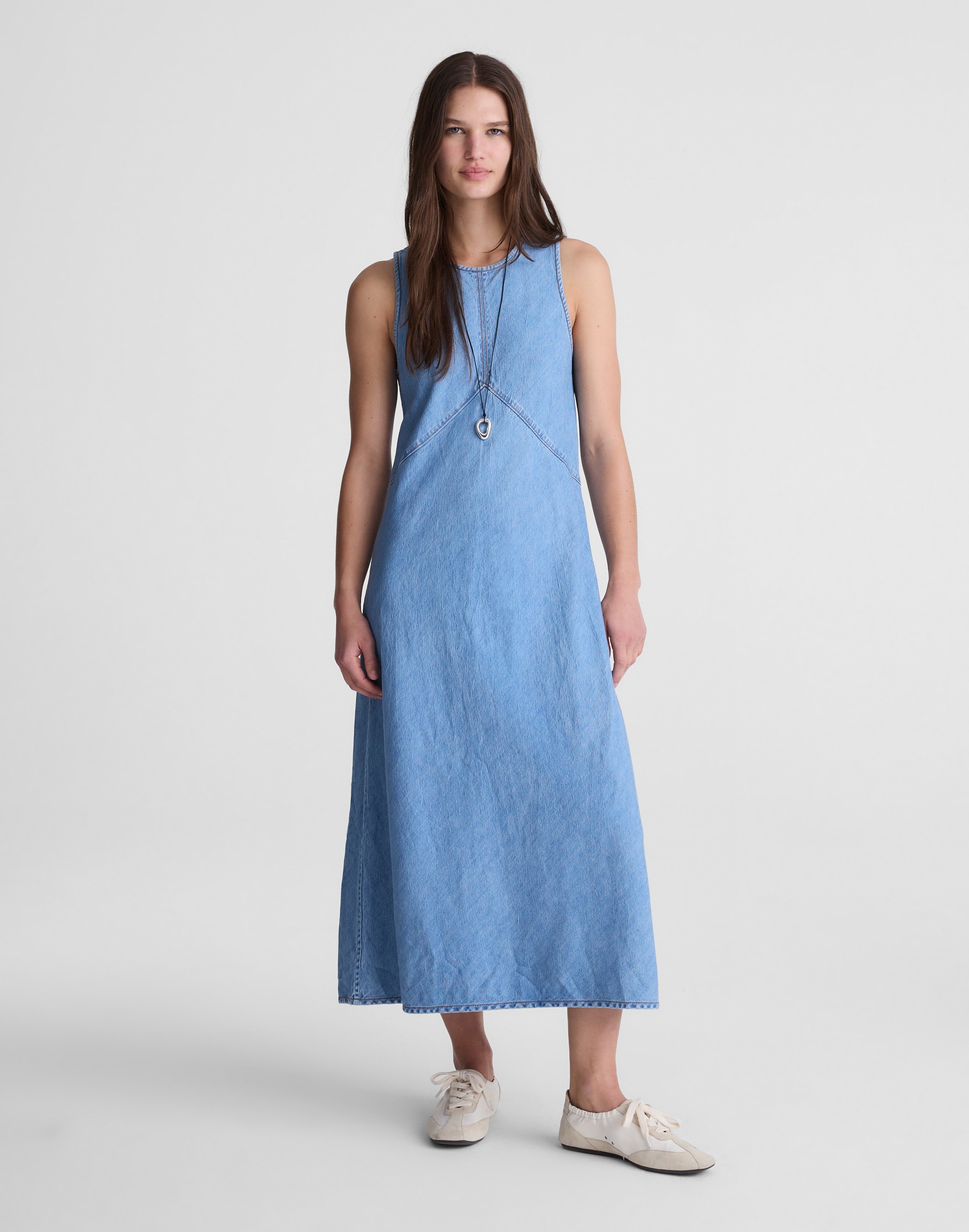 Airy Denim Seamed Maxi Dress