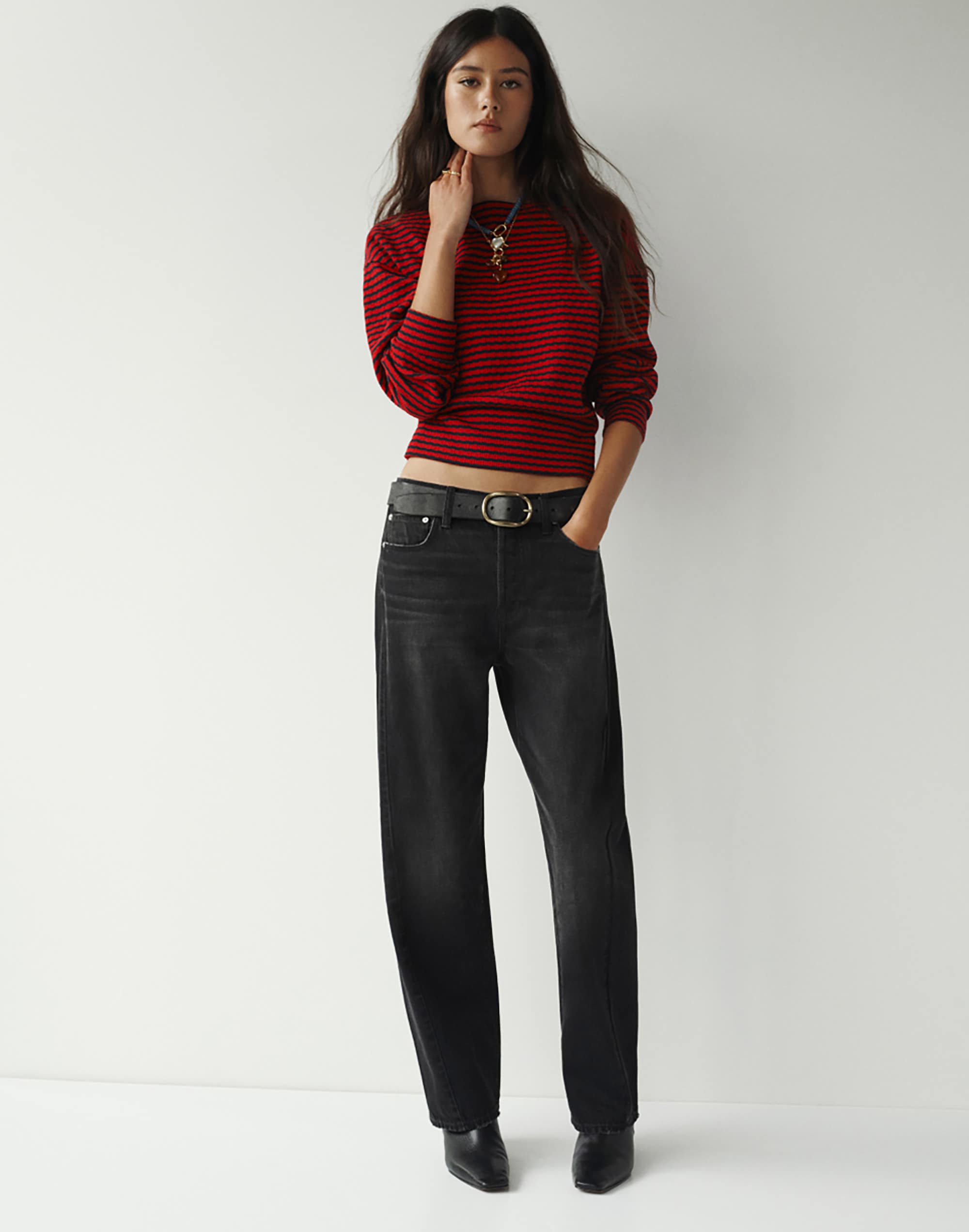 Pieced Barrel-Leg Jeans
