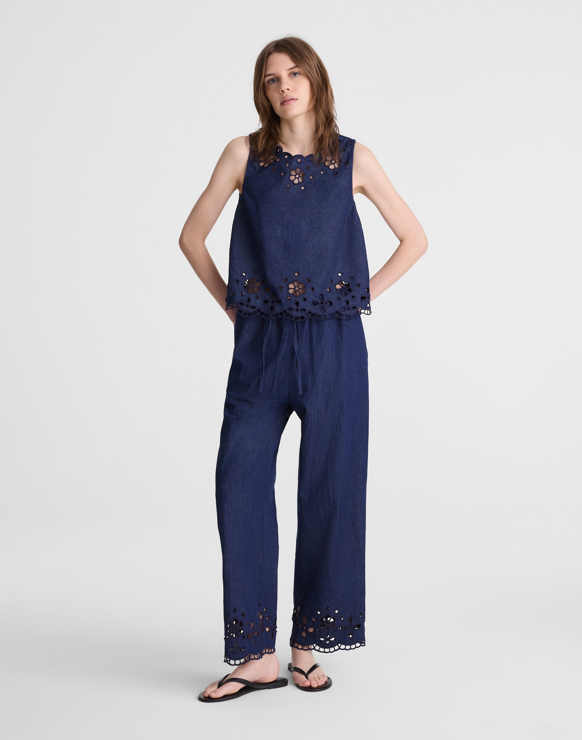 Denim Embroidered Shell Top