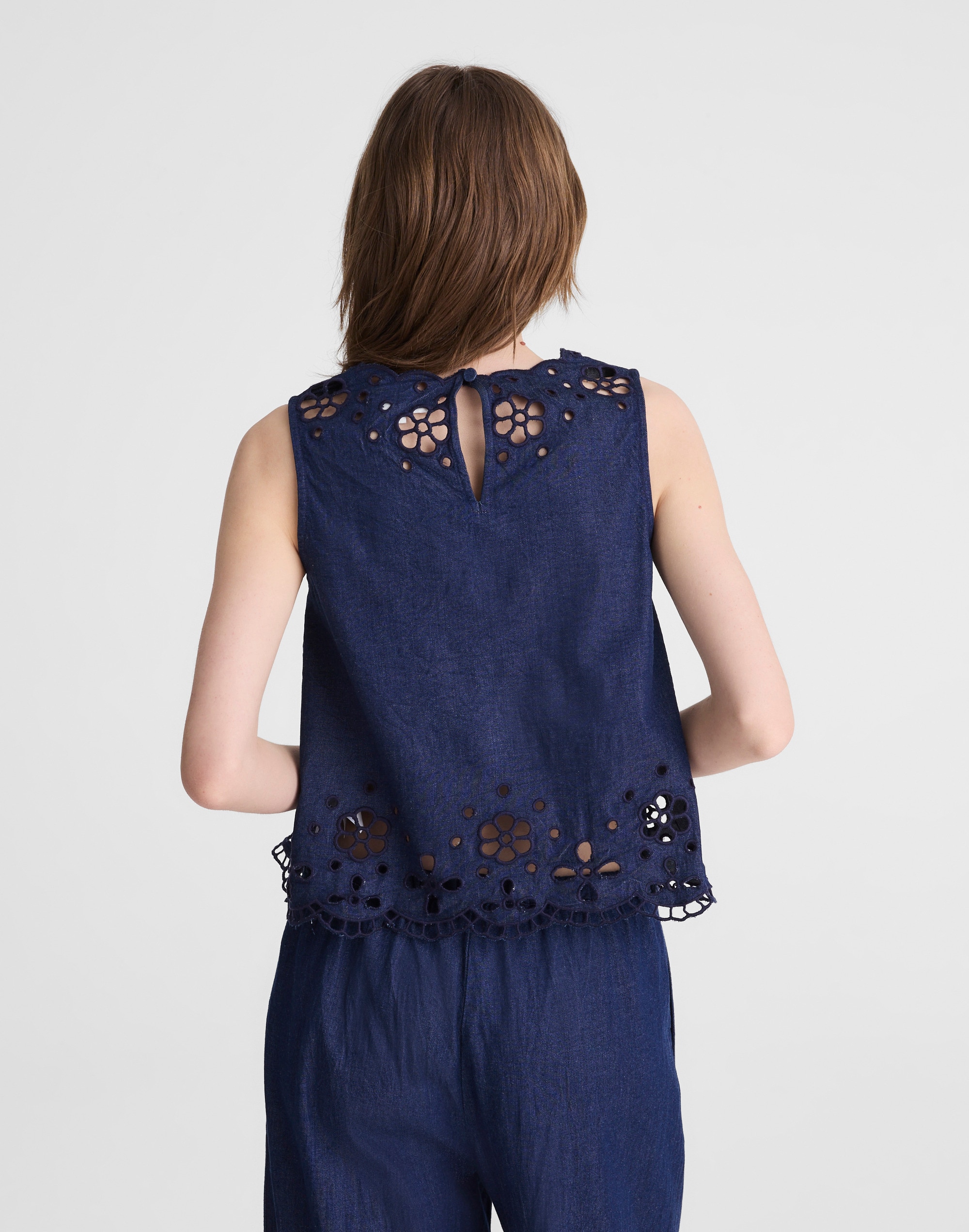 Denim Embroidered Shell Top