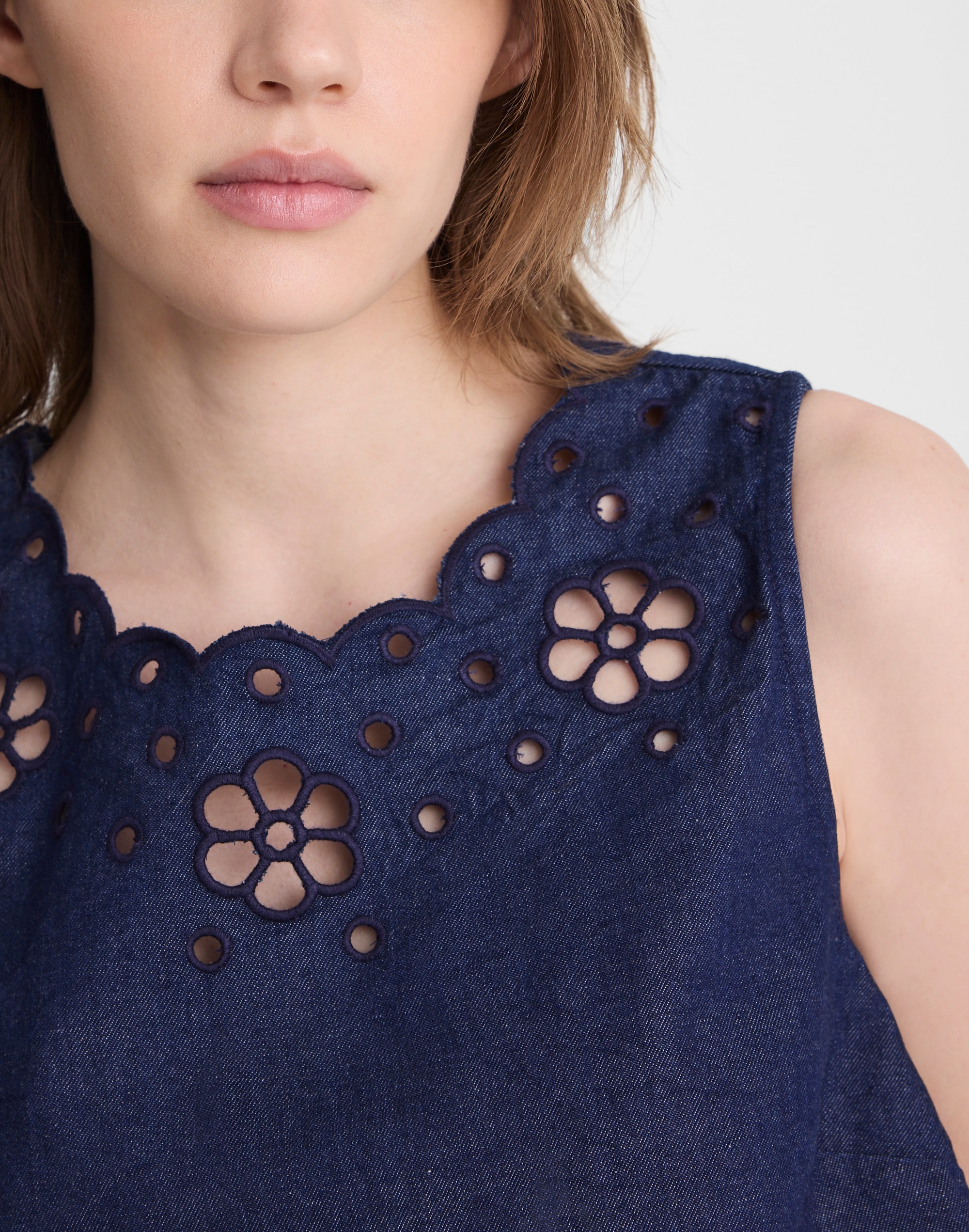 Denim Embroidered Shell Top