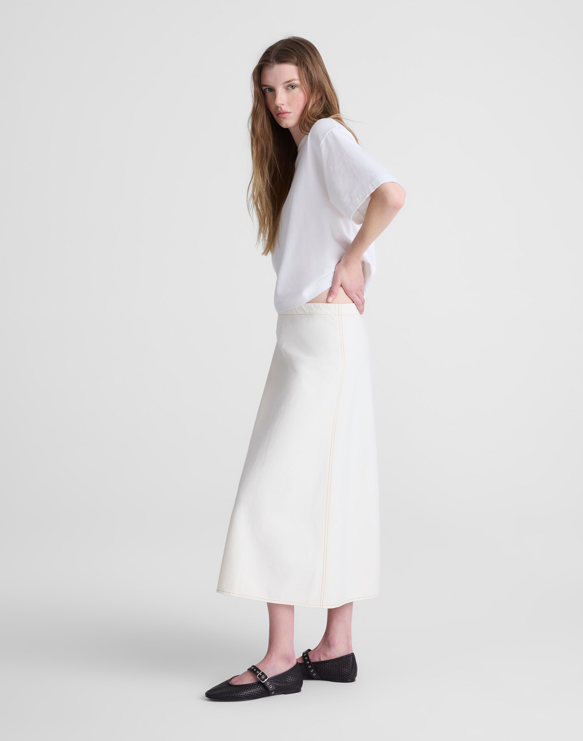 Airy Denim Slip Midi Skirt