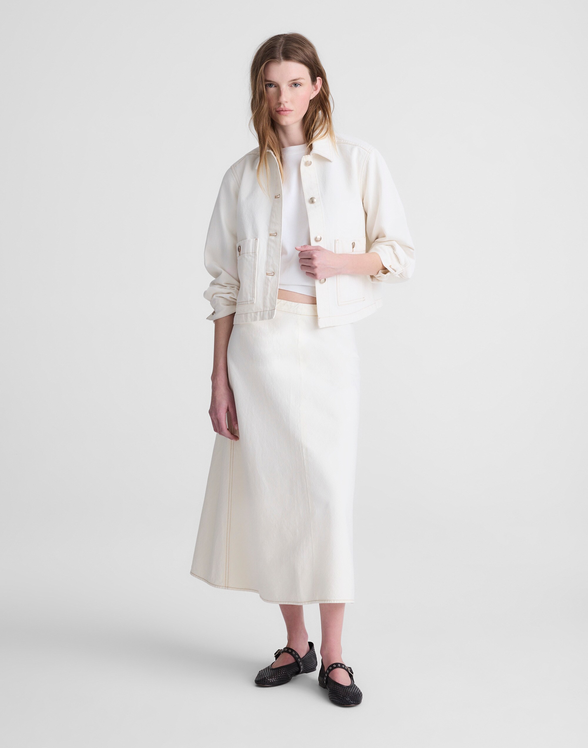 Airy Denim Slip Midi Skirt