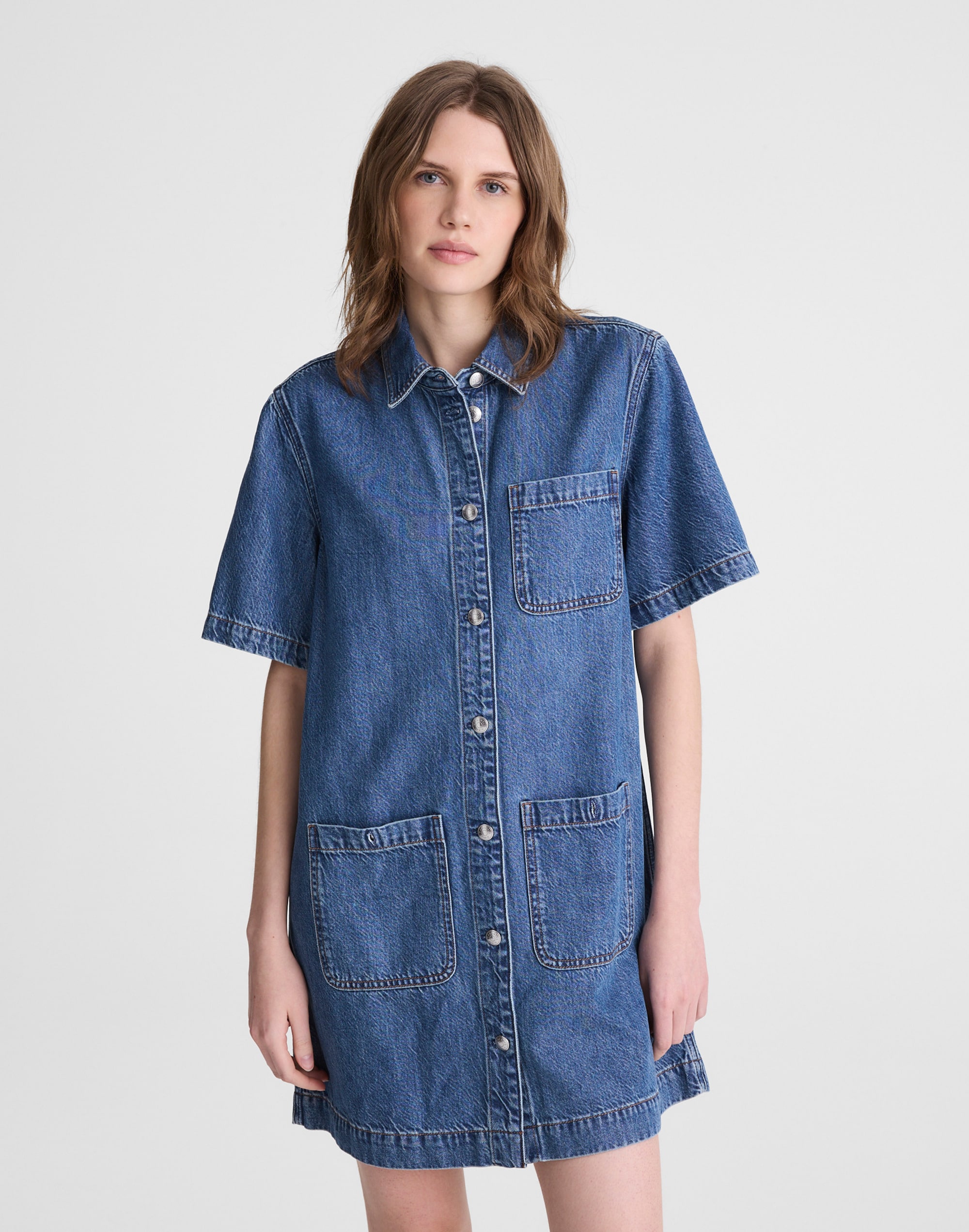Airy Denim Boxy Mini Shirtdress