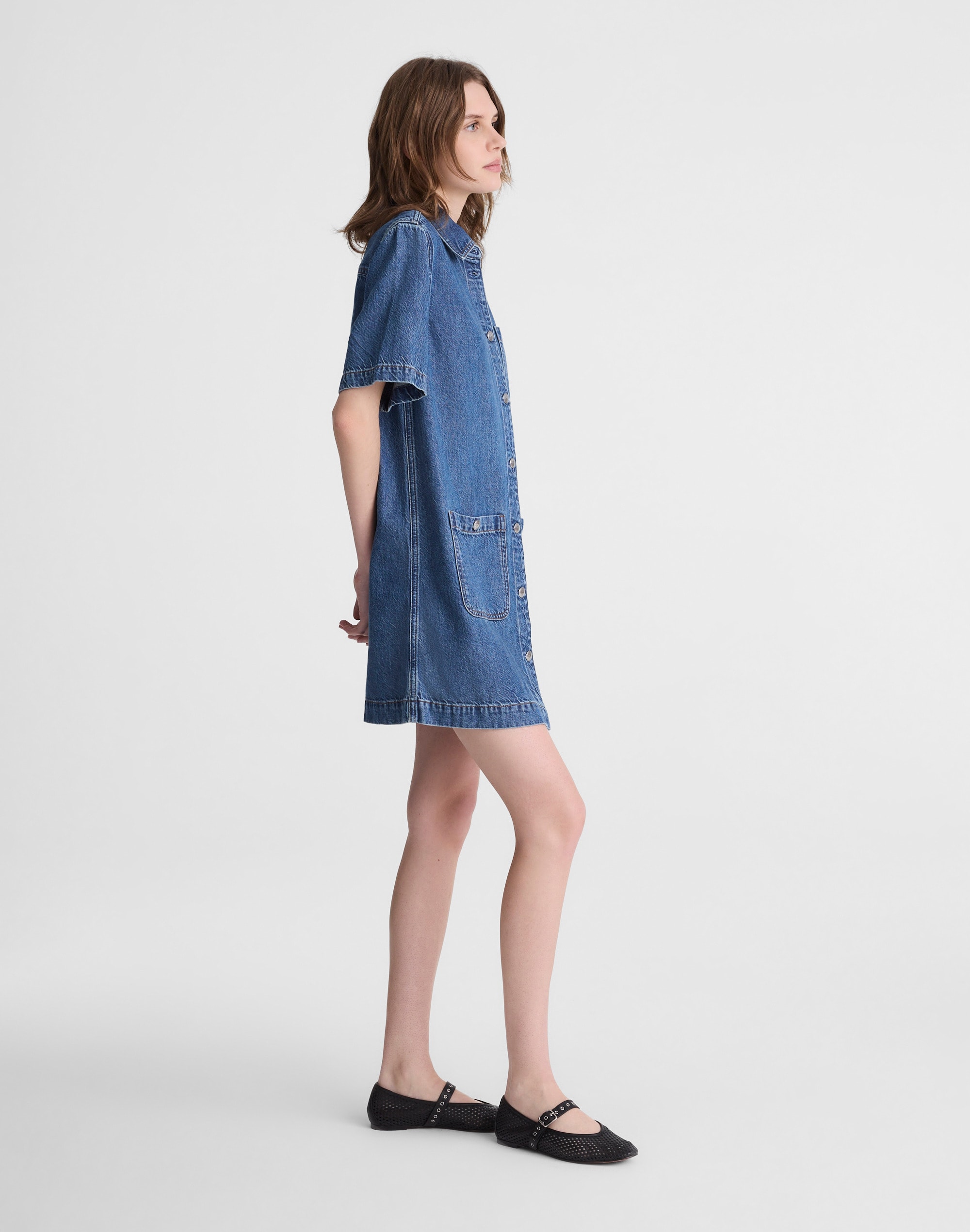 Airy Denim Boxy Mini Shirtdress
