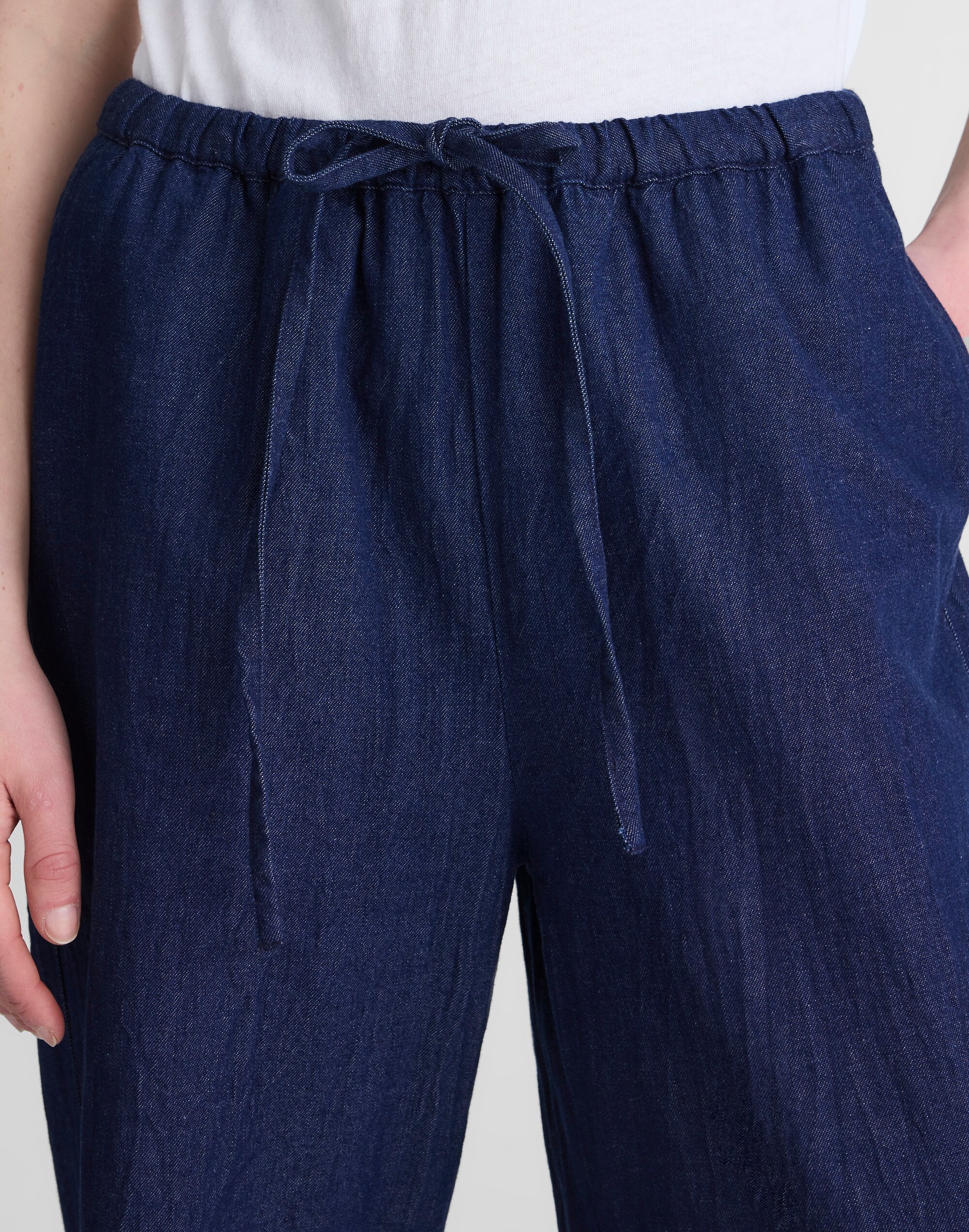 Denim Embroidered-Hem Pull-On Pants