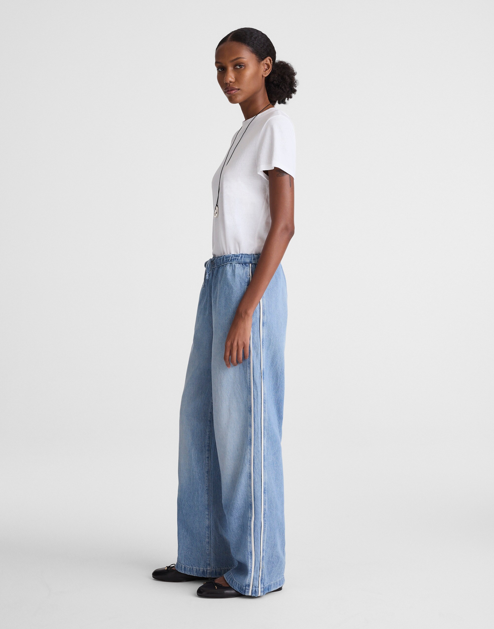 Pull-On Track Pants in Airy Denim