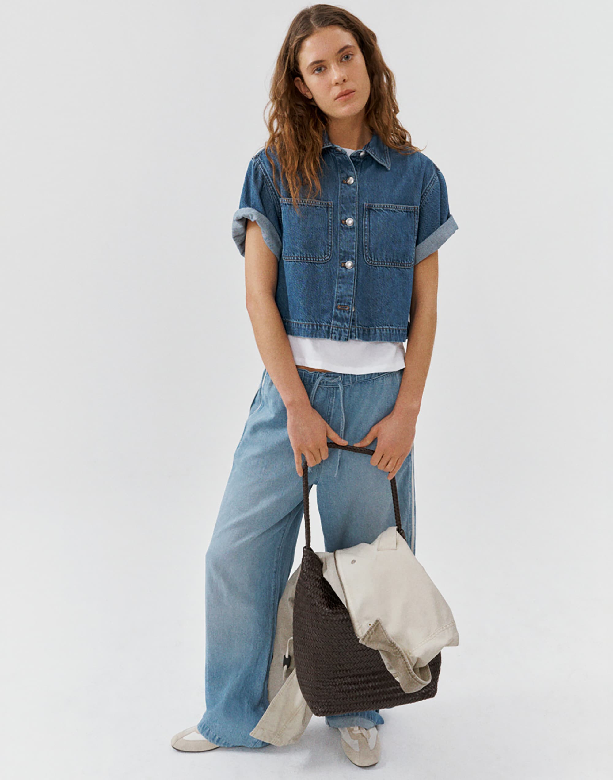 Pull-On Track Pants in Airy Denim