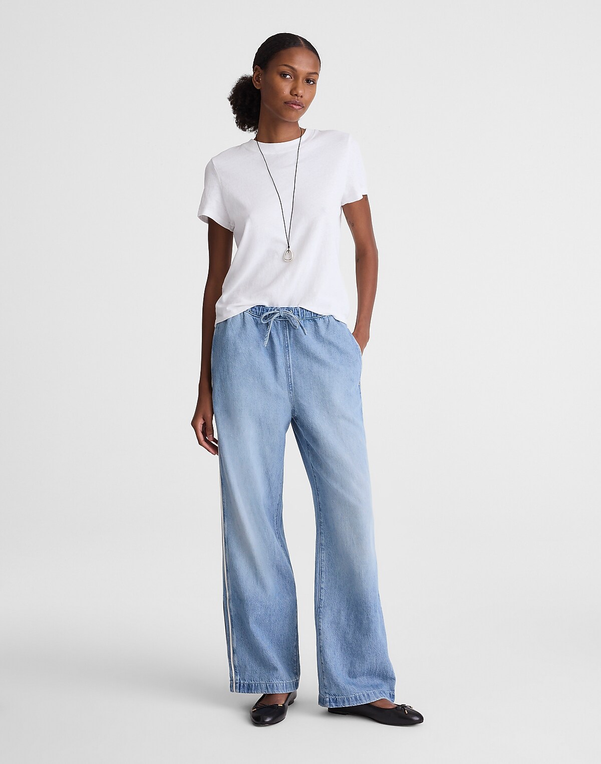 Pull-On Track Pants in Airy Denim