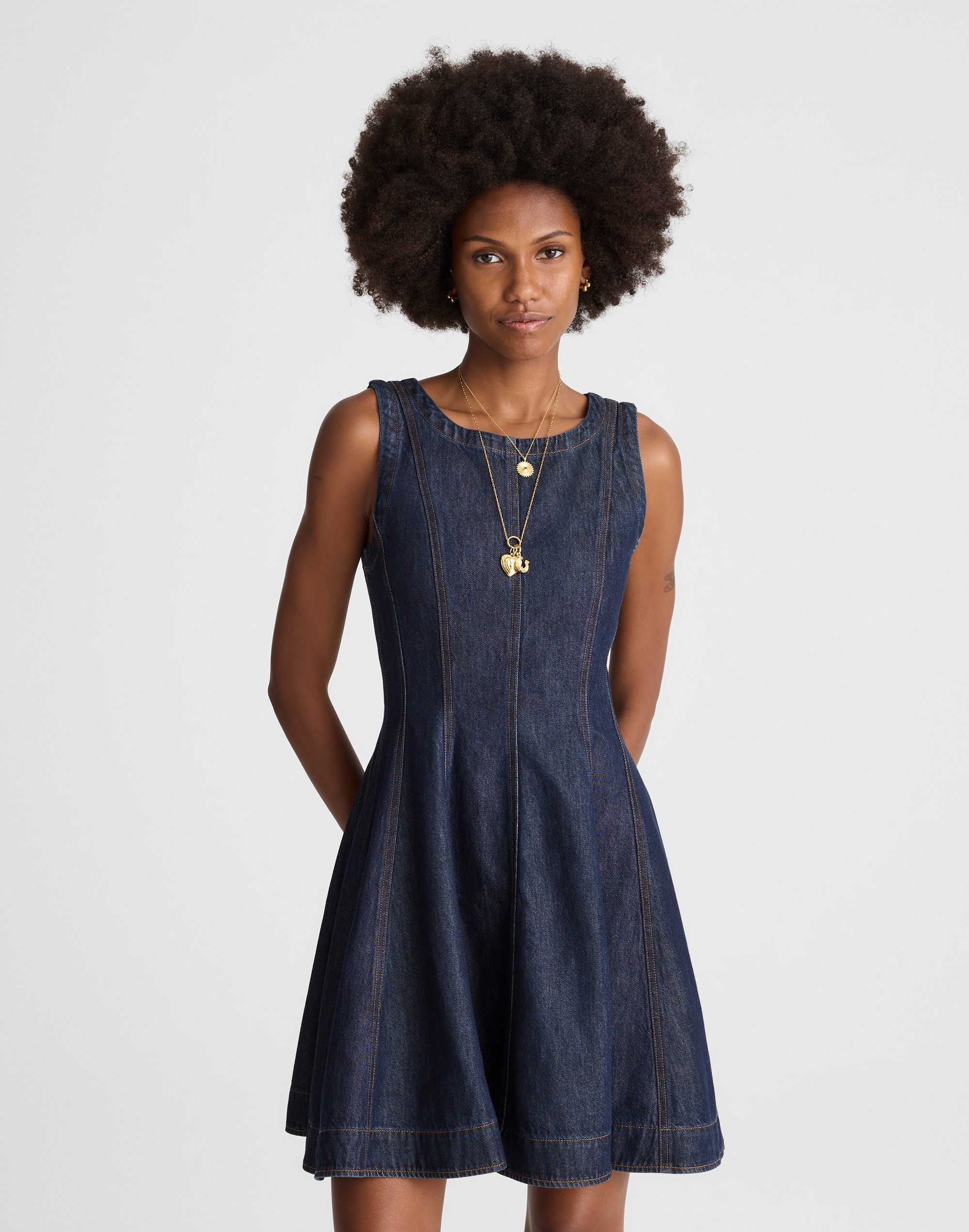 Madewell Airy Denim Circle Mini Dress In Blue