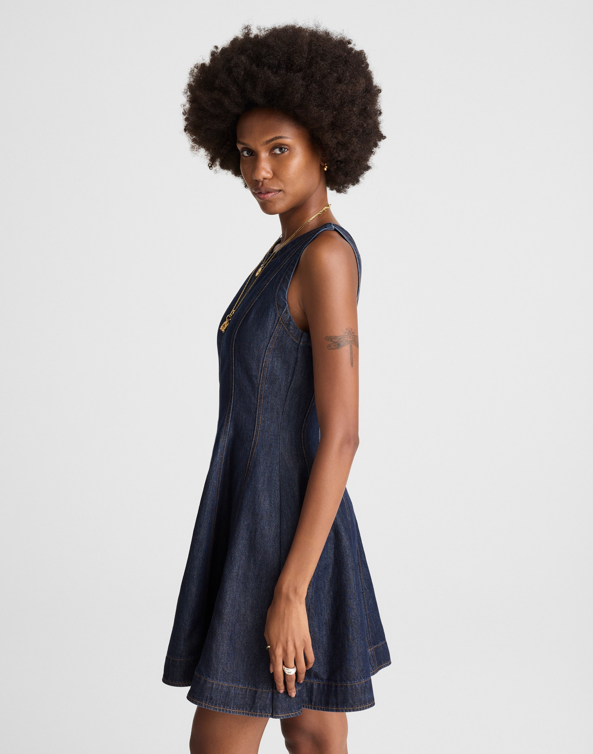 Airy Denim Circle Mini Dress Rinse Wash