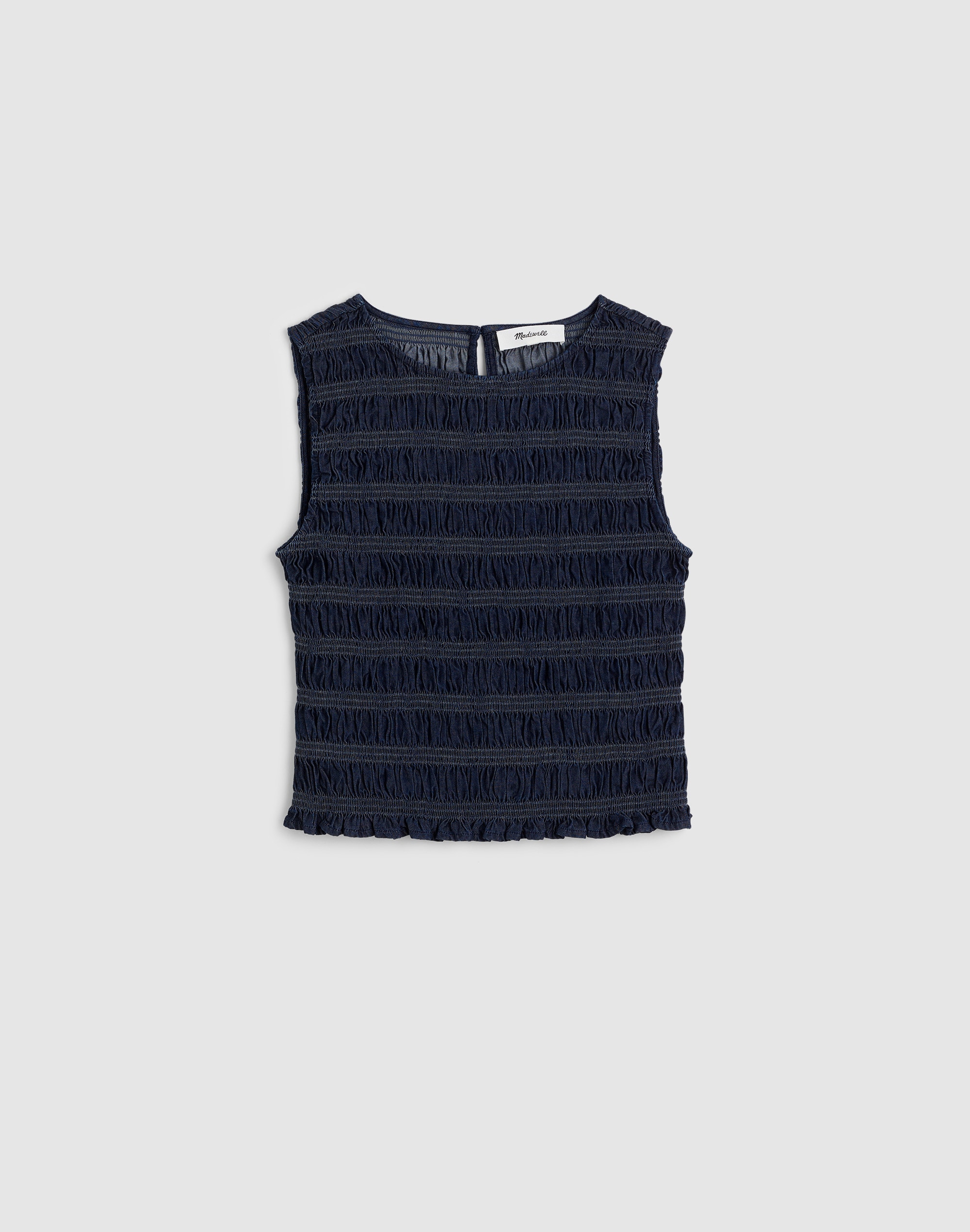 Denim Smocked Boatneck Tank