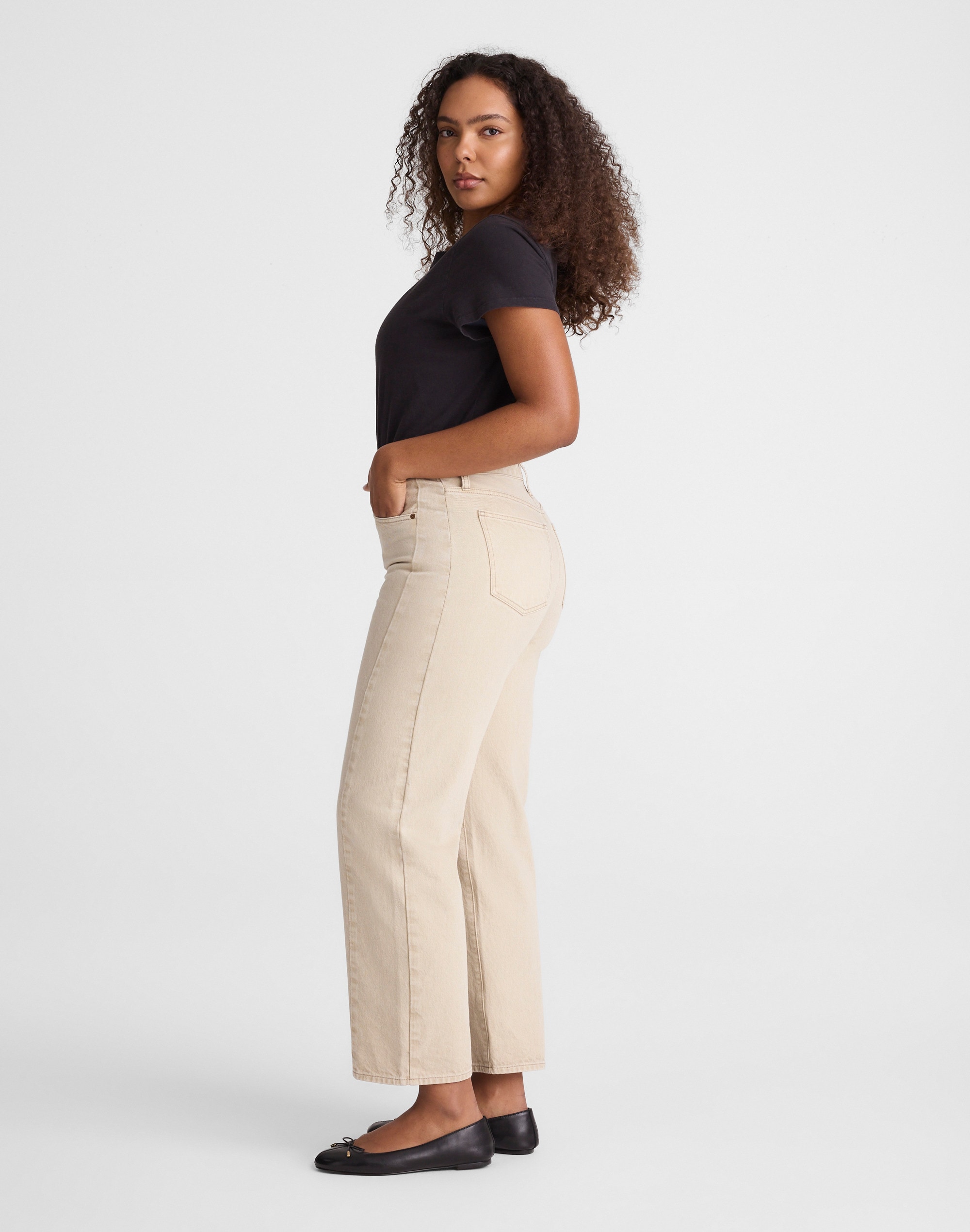 Curvy Pieced Barrel-Leg Jeans