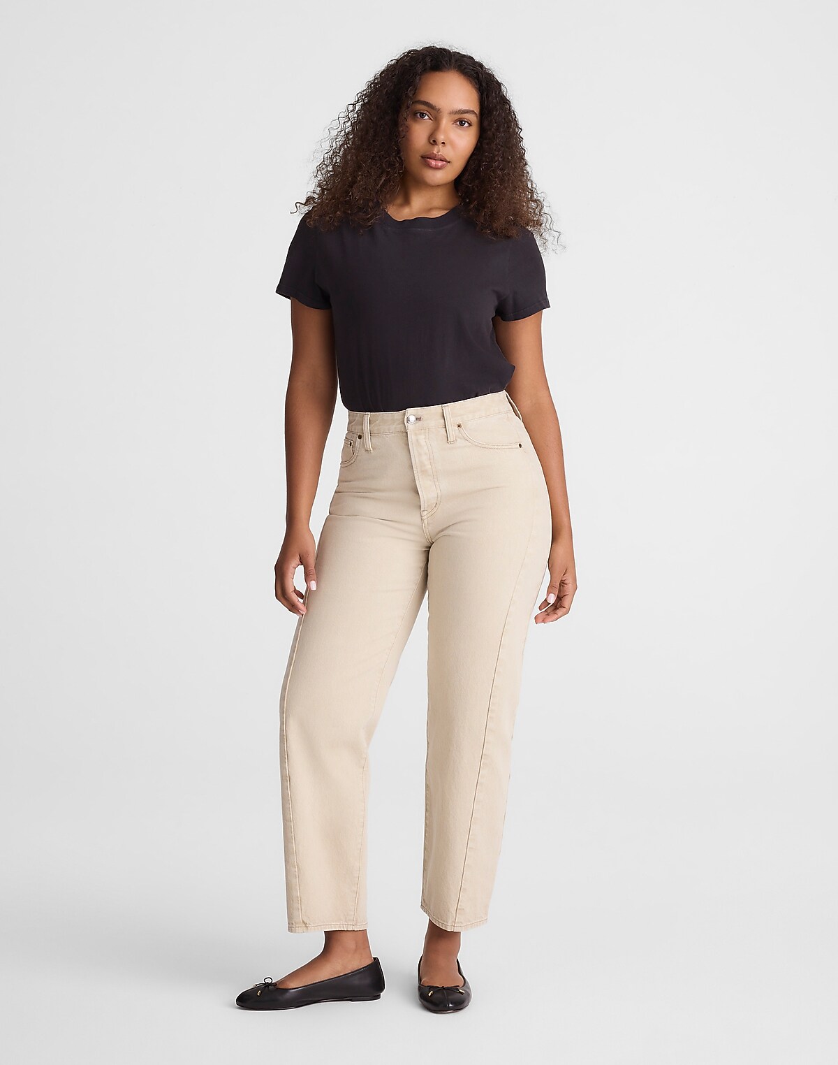 Curvy Pieced Barrel-Leg Jeans