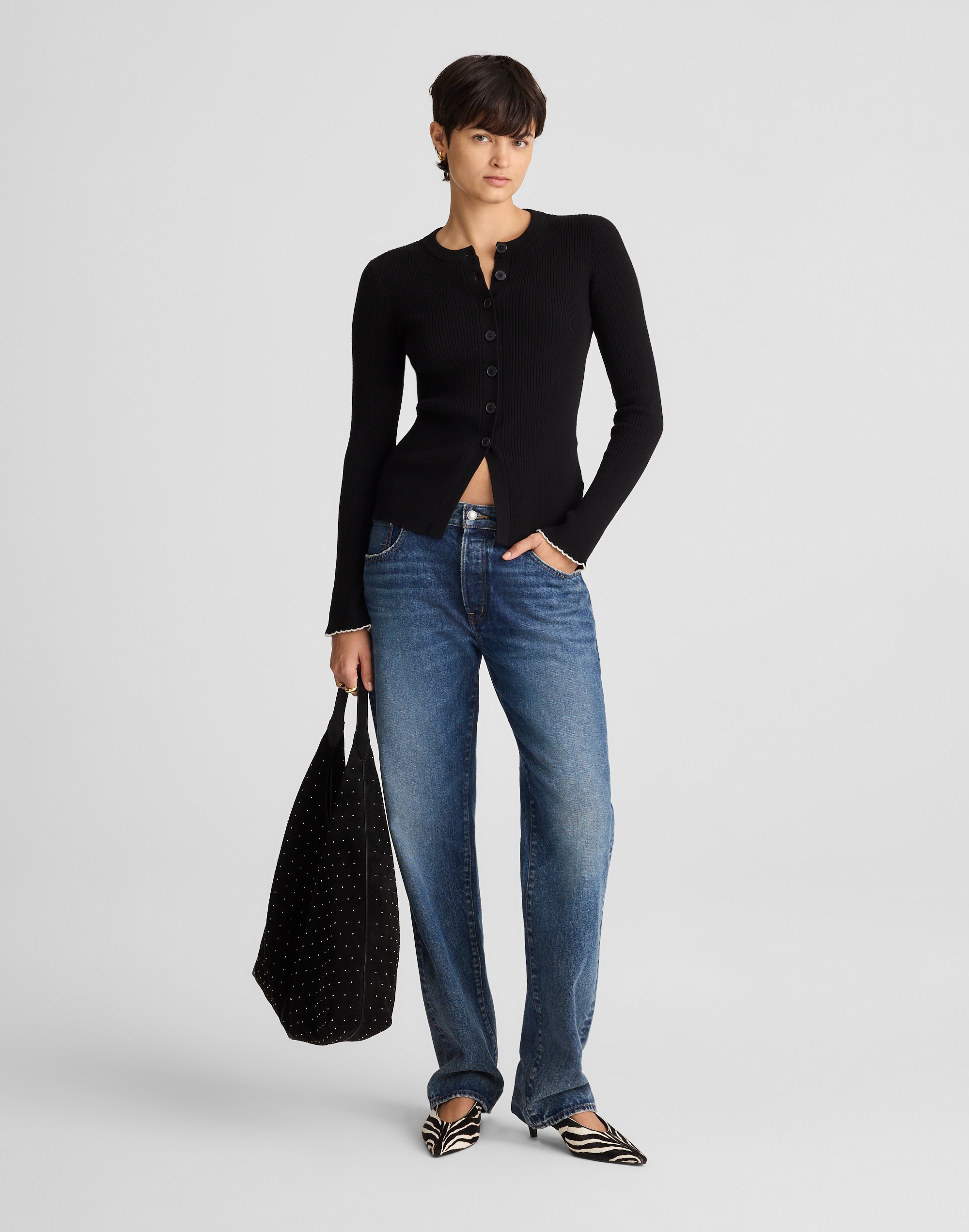 Madewell Whipstitched Longline Cardigan In Black